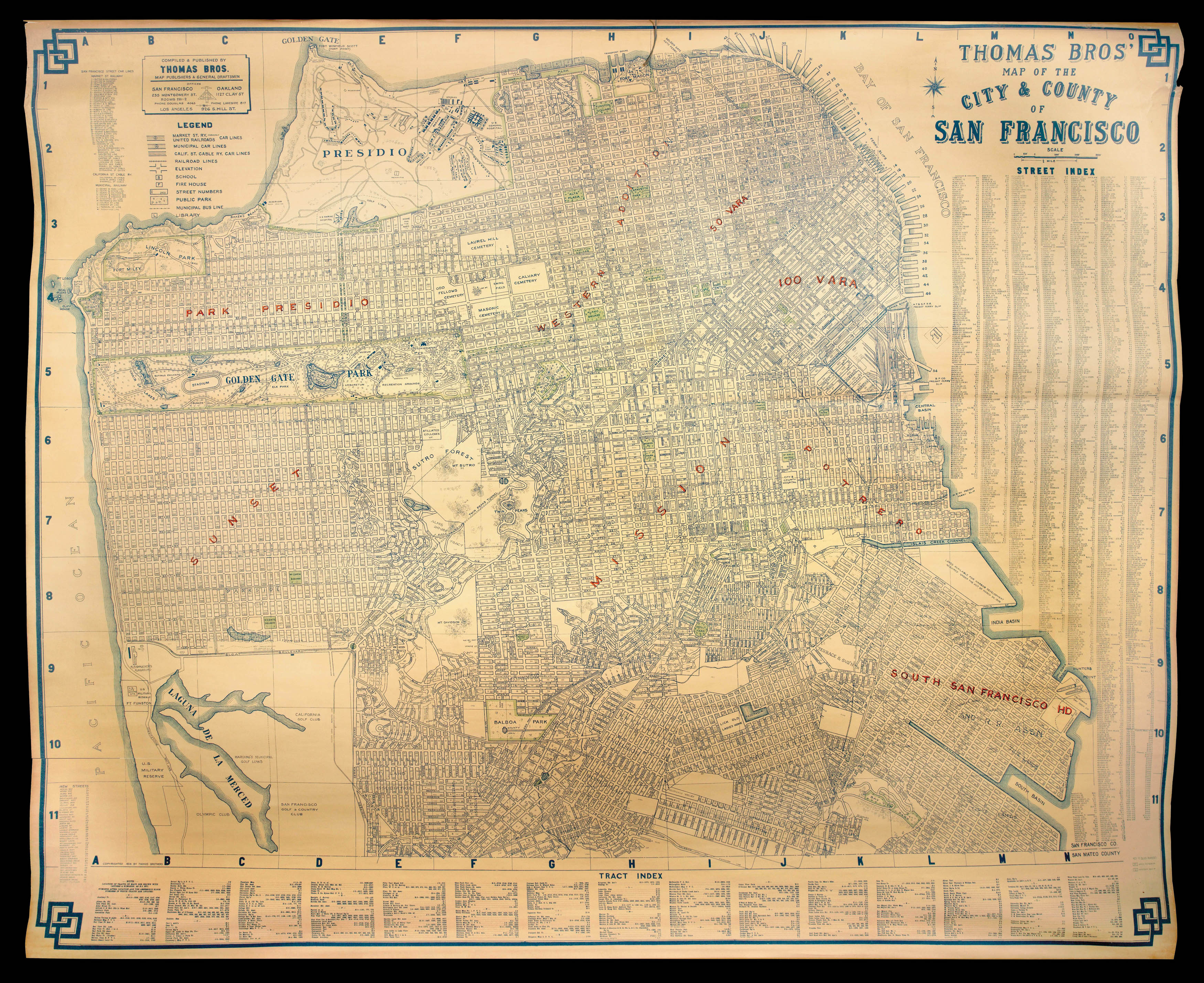 THOMAS, George Coupland, O'SHAUGHNESSY, Michael Maurice. Thomas Bros' Map of the City & County of San Francisco.