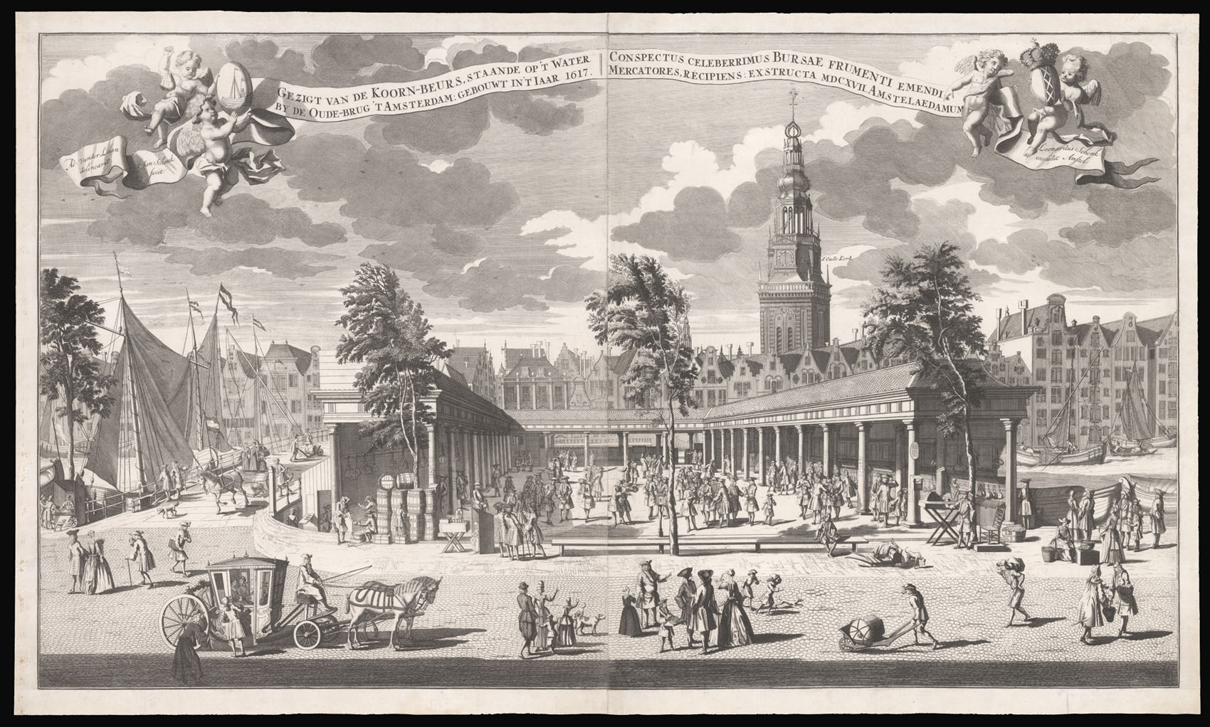SCHENK, Jan; [after] LAAN, Adolf van der Gezigt Van de Koorn-Beurs, Staande Op't Water by De Oude-Brug't Amsterdam: Gebout In't Iaar. 1617.