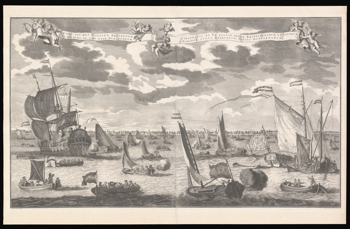 SCHENK, Leonard; [after] LAAN, Abraham van der Gesigt Uyt Het Y Tussen Amsteldam En Zee-Burg, Te Zien Naar Durckerdam