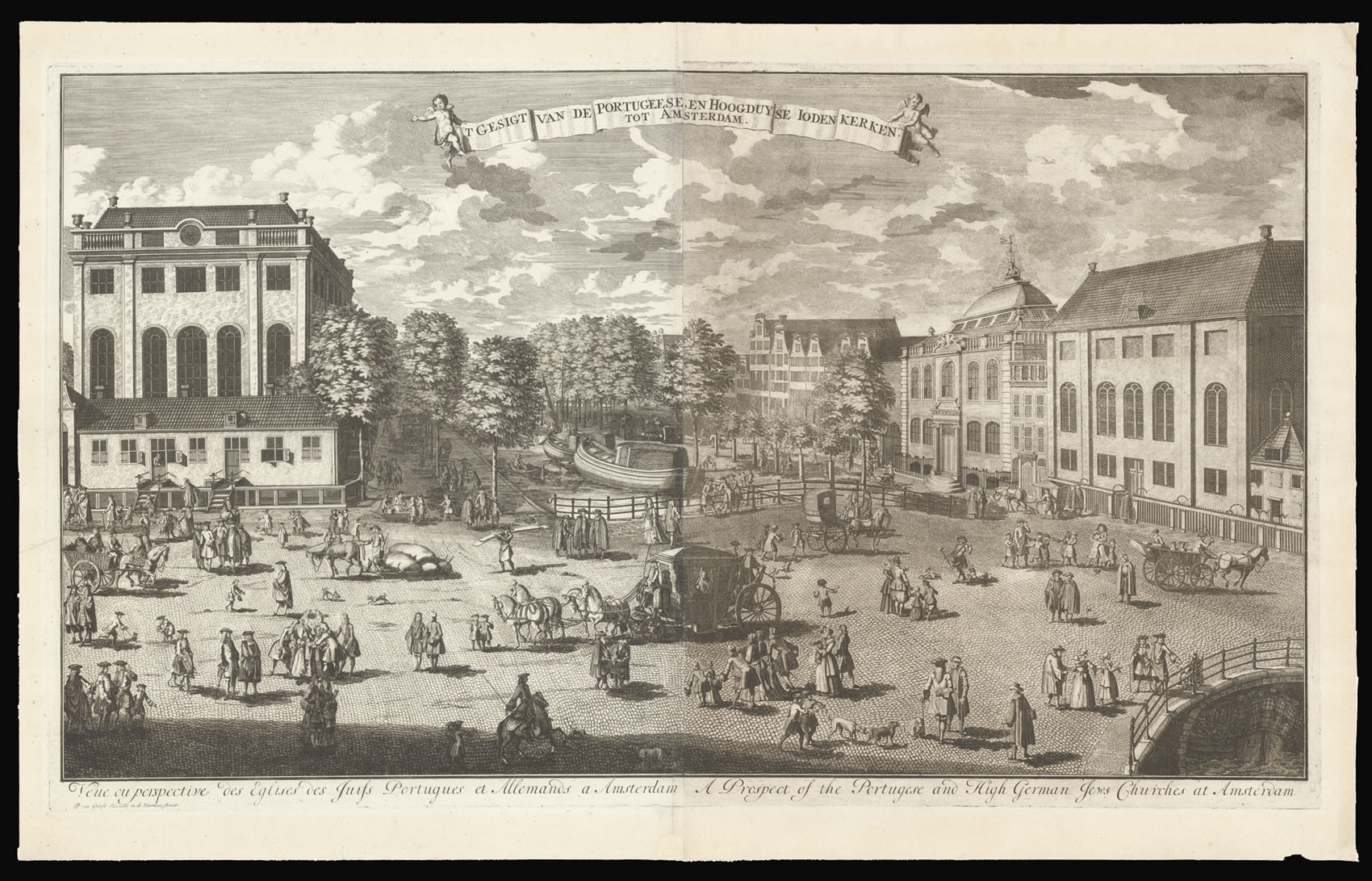 VAN GUNST, Pieter [after RADEMAKER, Abraham] t Gesigt Van de Portugeese, en Hoogduyse Ioden Kerken, tot Amsterdam.