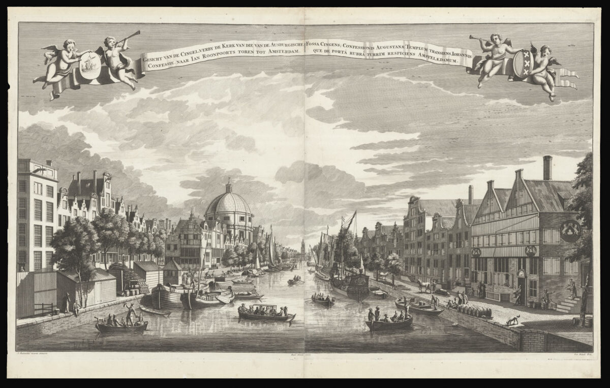 SCHENK, Jan [after] RADEMAKER, Abraham Gesicht Van De Cingelverby de Kerk Van die van de Ausburgische confessie naar Ian Roonpoorts toren tot Amsterdam.