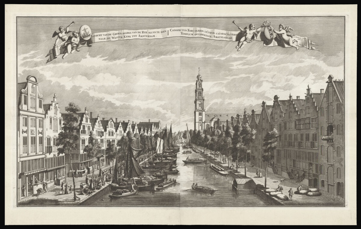 SCHENK, Leonard; [after] RADEMAKER, Abraham Gesicht Van De Groen-Markt, Van De Ree Sluys Te Sien naar de Wester Kerk tot Amsterdam.