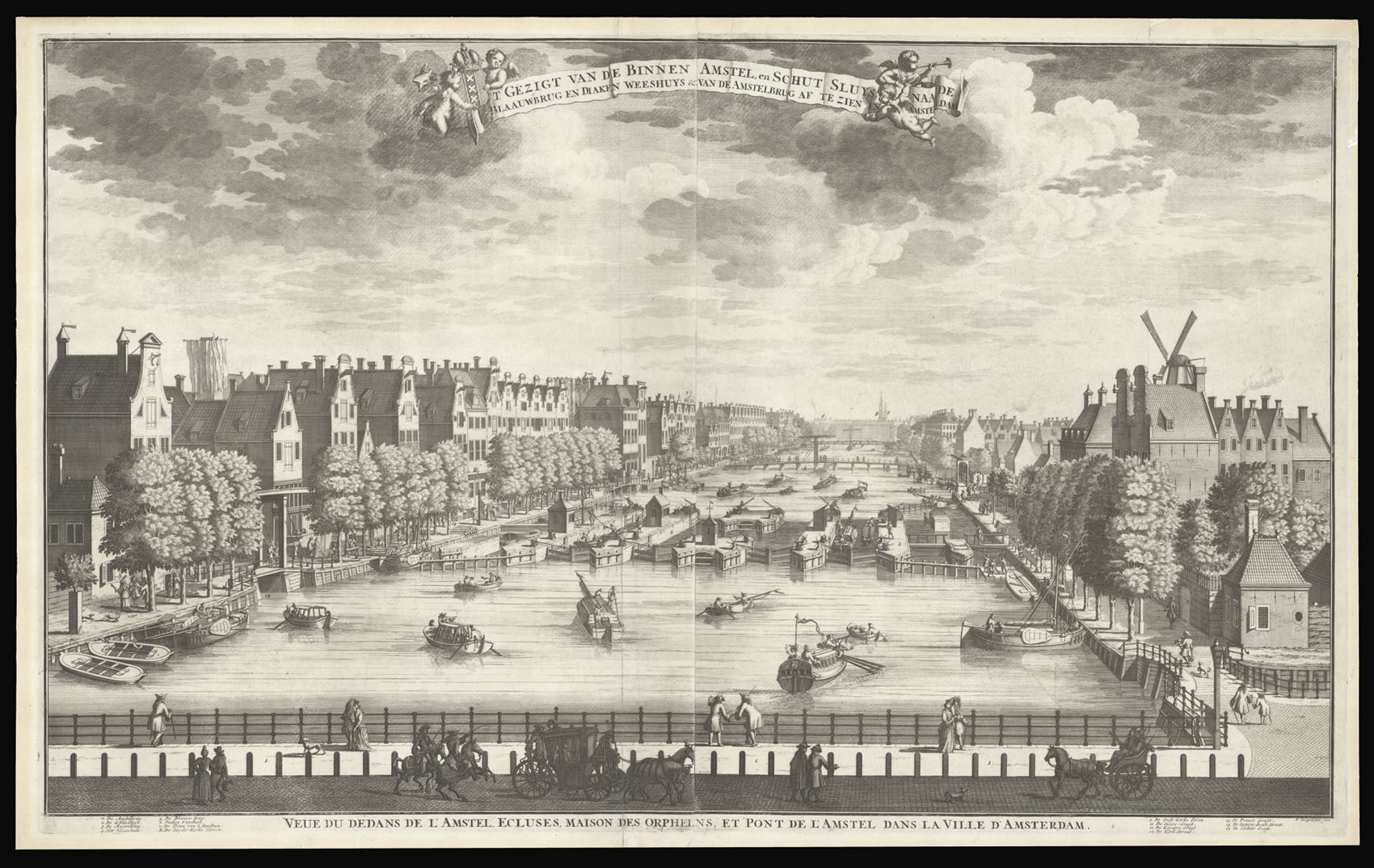 STOOPENDAAL, Daniel t Gezigt Van de Binnenamstel, en Schutsluys naa de Blaauwbrug en diaken weeshuys & van de Amstelbrug af te zien in Amsteldam.