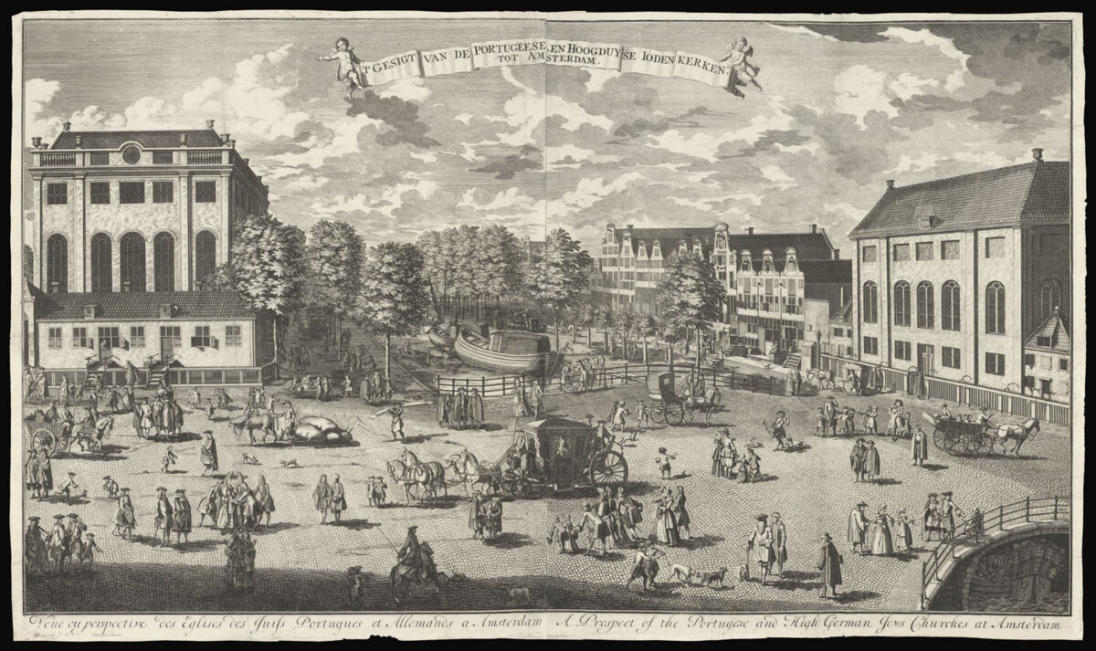 GUNST, Pieter van [after RADEMAKER, Abraham] t Gesigt Van de Portugeese, en Hoogduy[t]se Joden Kerken, tot Amsterdam.