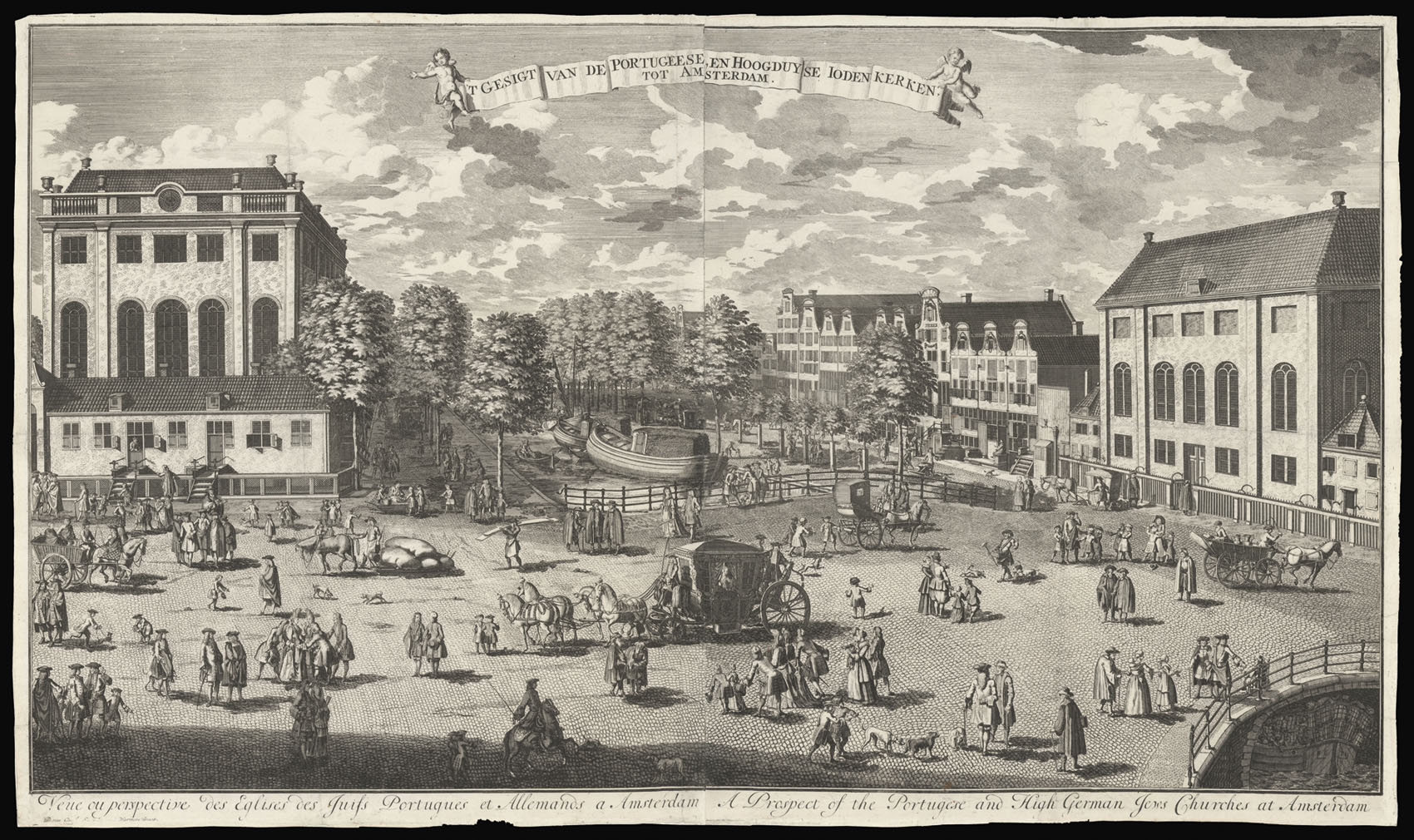 GUNST, Pieter van [after RADEMAKER, Abraham] t Gesigt Van de Portugeese, en Hoogduy[t]se Joden Kerken, tot Amsterdam.