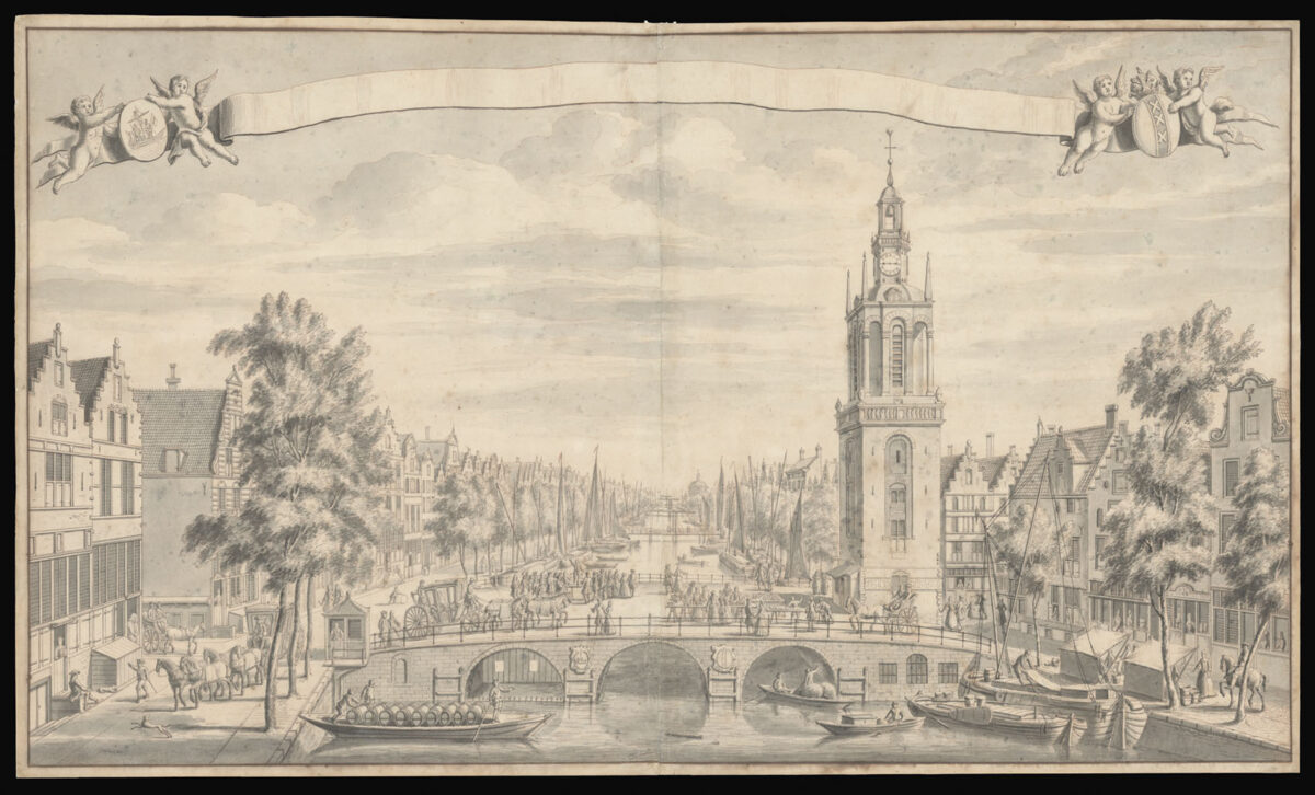 [RADEMAKER, Abraham] [Gesigt Van De Jan Roode Poorts Tooren, te sien, naar de Luytersche Nieuwe Kerk tot Amsterdam].