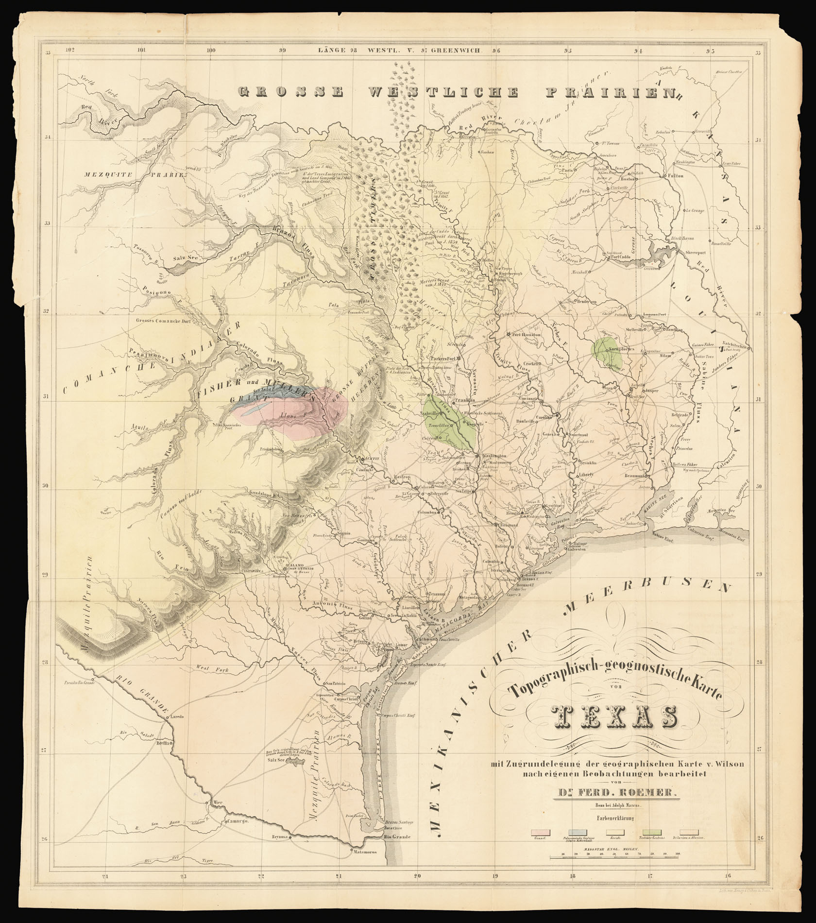 ROEMER, Ferdinand Topographisch-geognostische Karte von Texas 