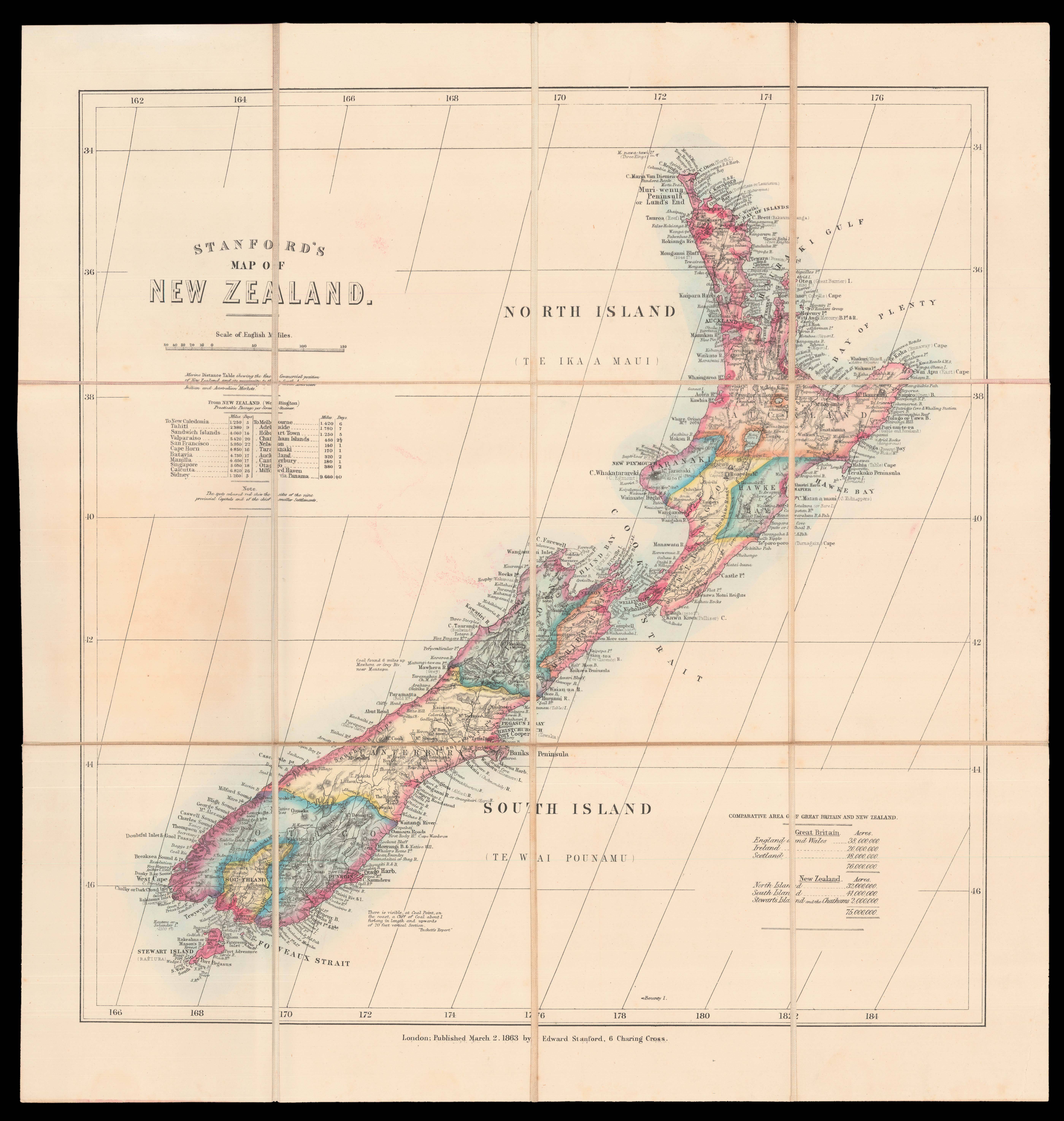 STANFORD, Edward Stanford's map of New Zealand.