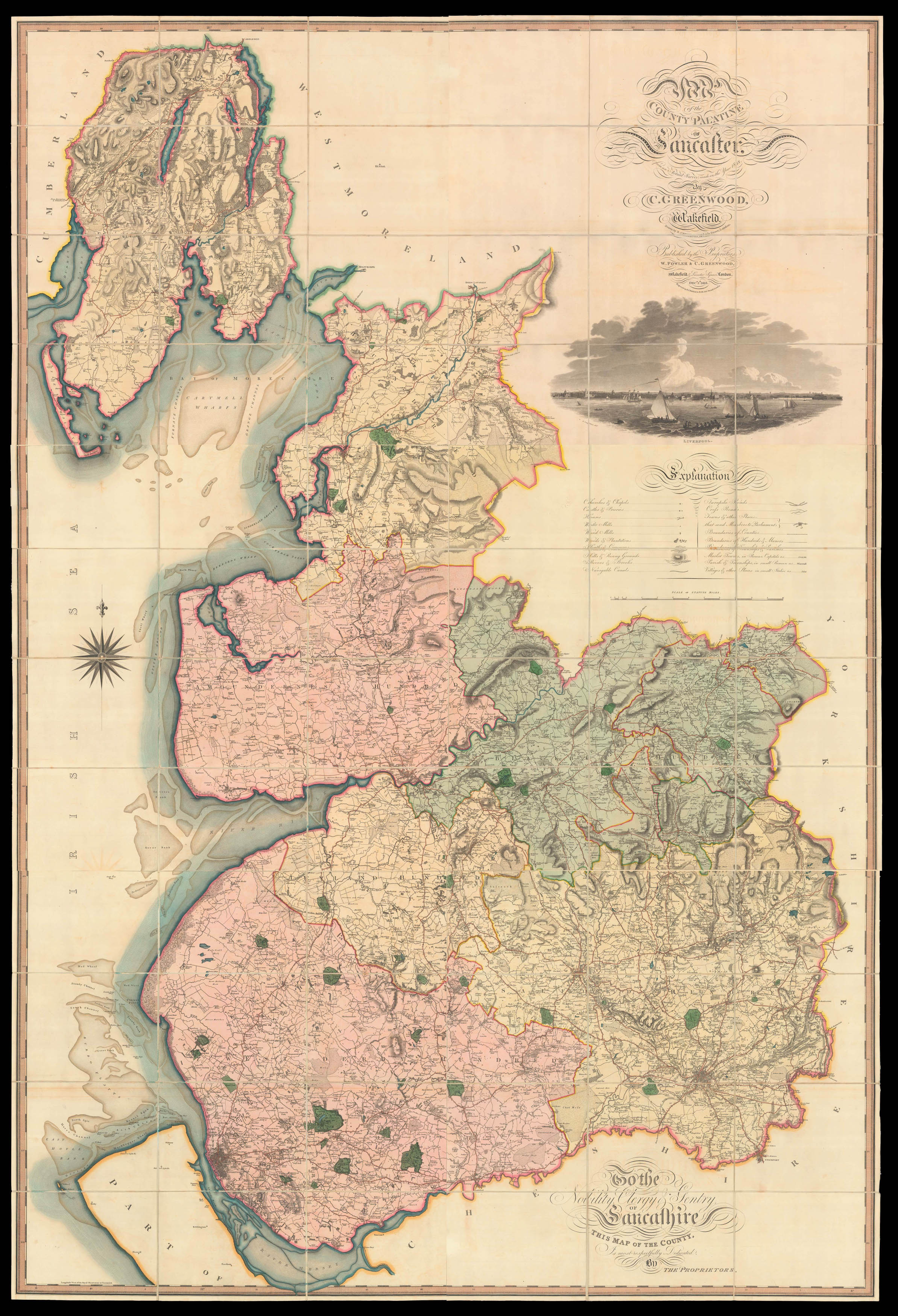GREENWOOD, Christopher Map of the County Palatine of Lancaster,