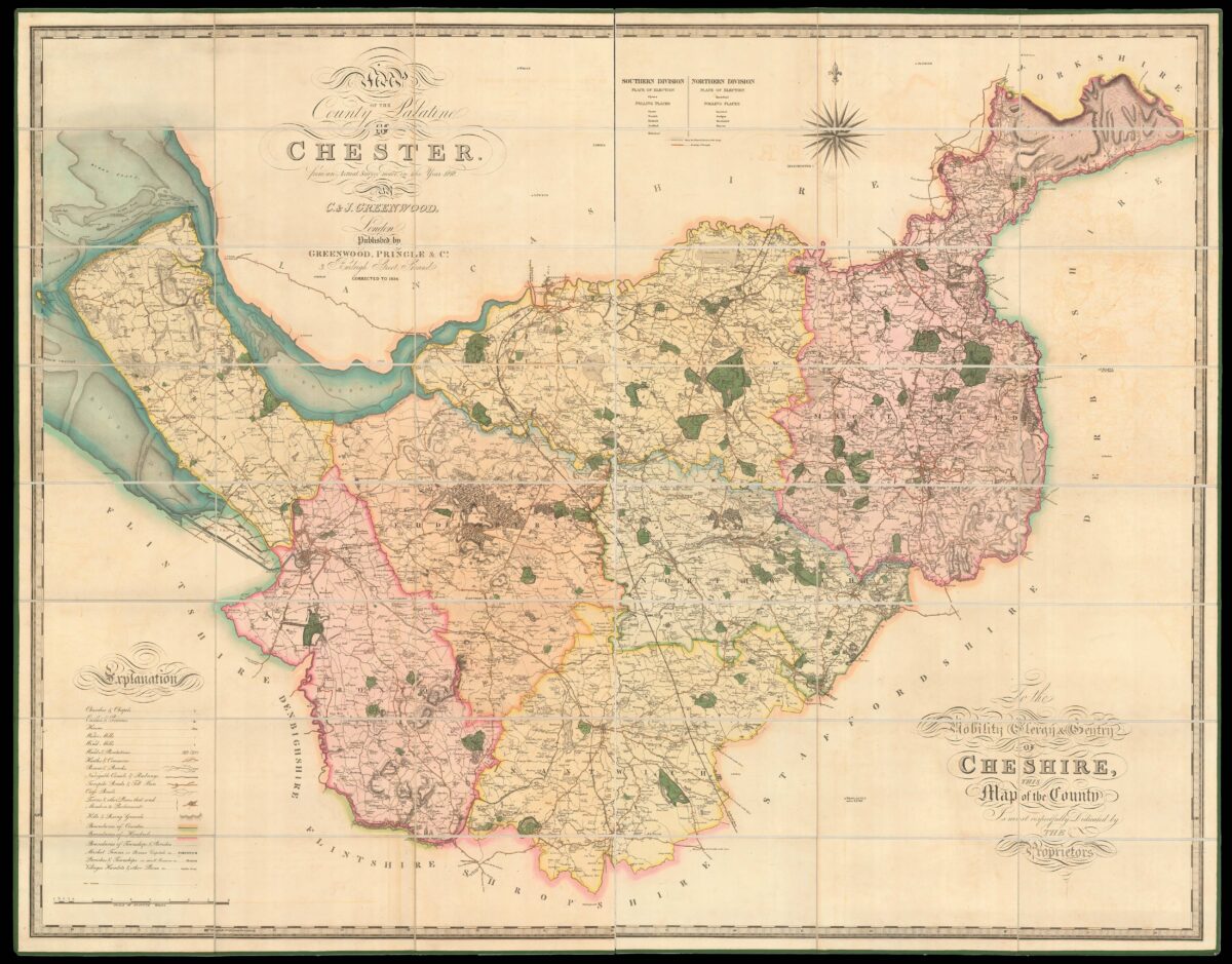 GREENWOOD, Christopher Map of the County Palatine of Chester