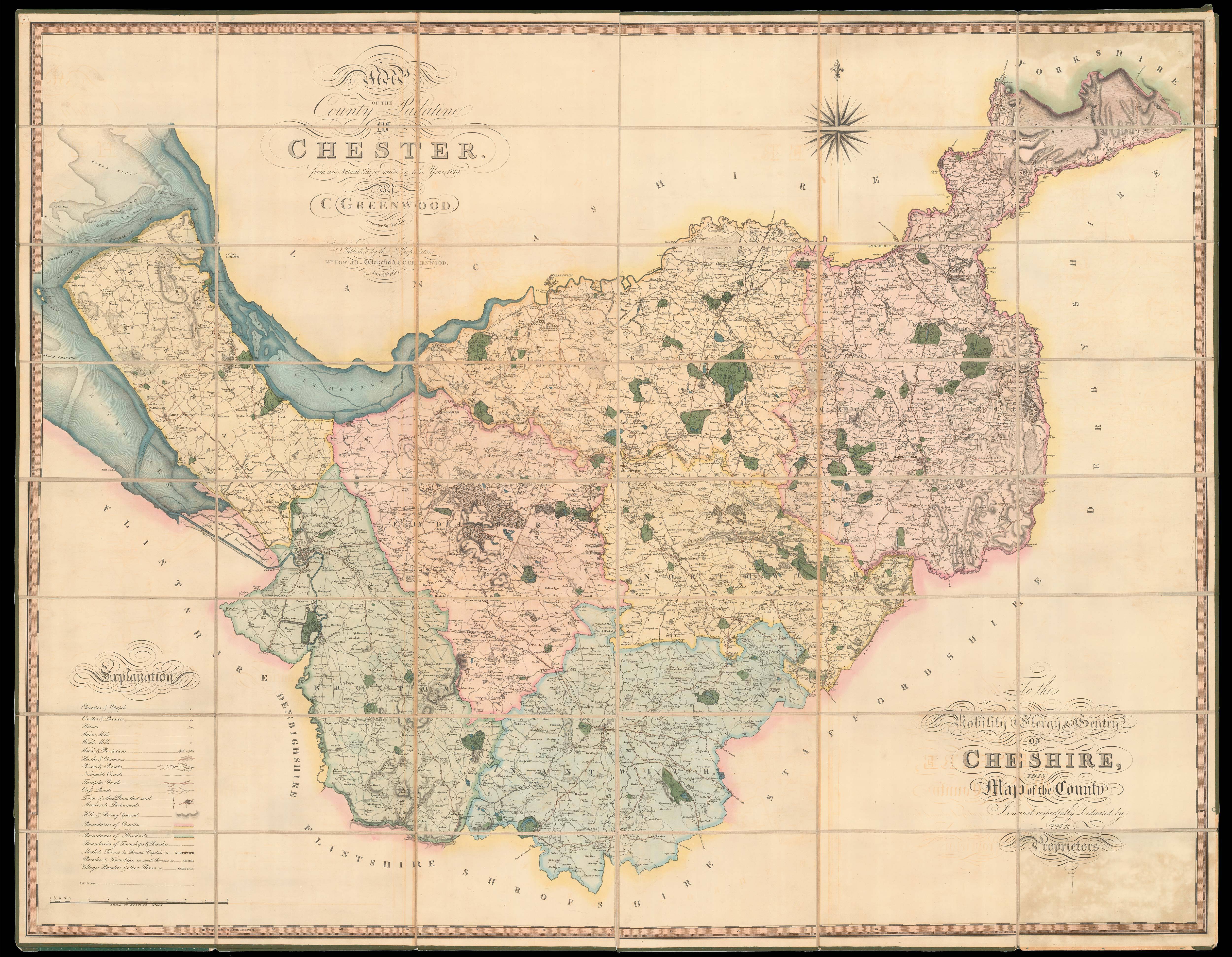 GREENWOOD, Christopher Map of the County Palatine of Chester