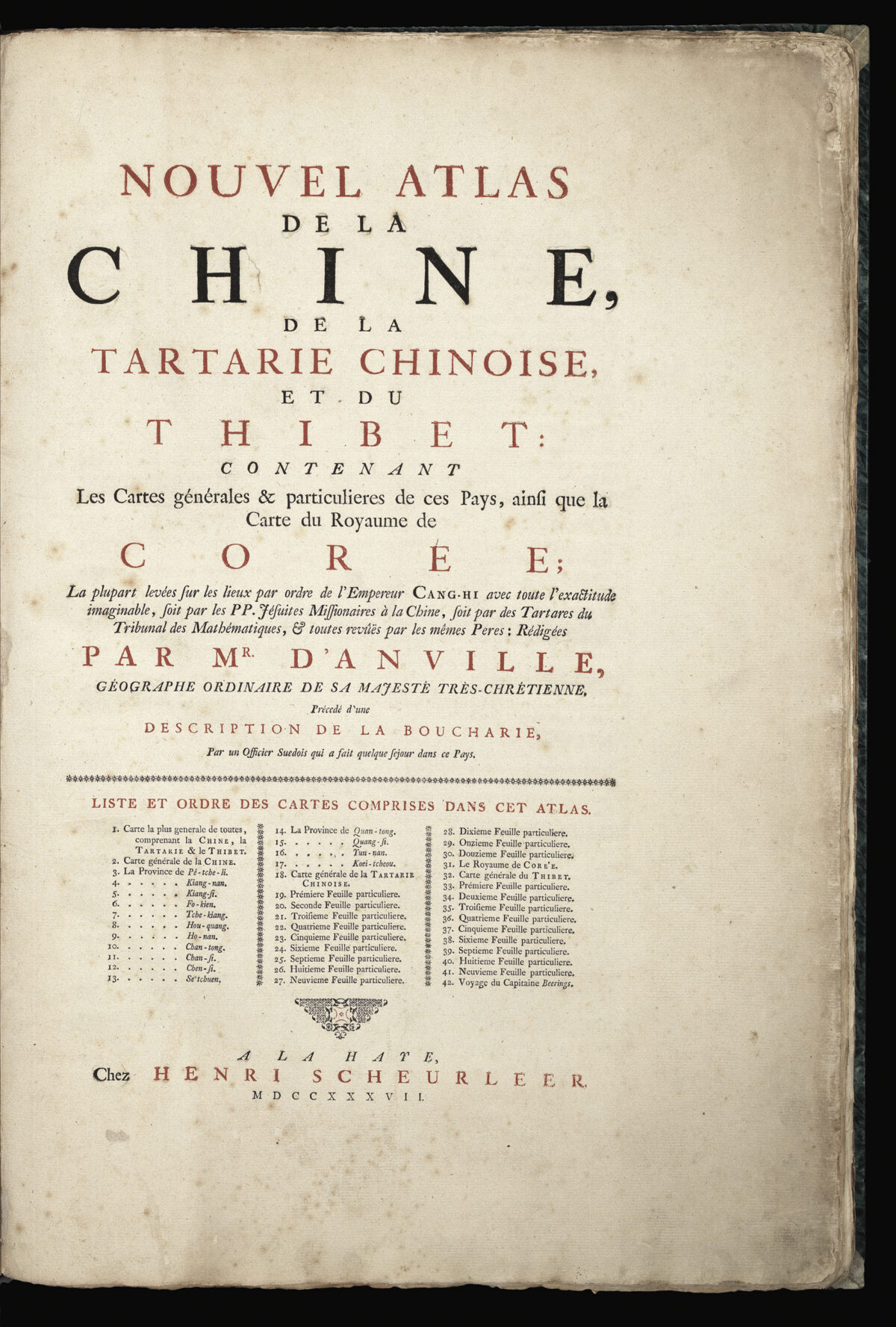 D'ANVILLE, Jean Baptiste Bourguignon Nouvel Atlas de la Chine, de la Tartarie Chinoise, et du Thibet