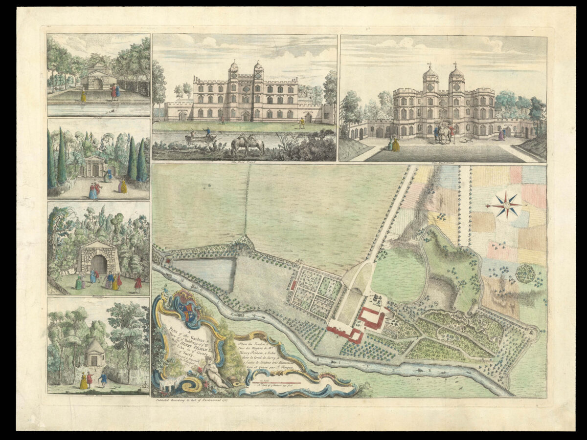 ROCQUE, John A Plan of the Gardens & View of ye Buildings of ye R.t Hon.ble: Henry Pelham Esq. at Echa [Esher] in ye County of Surry.