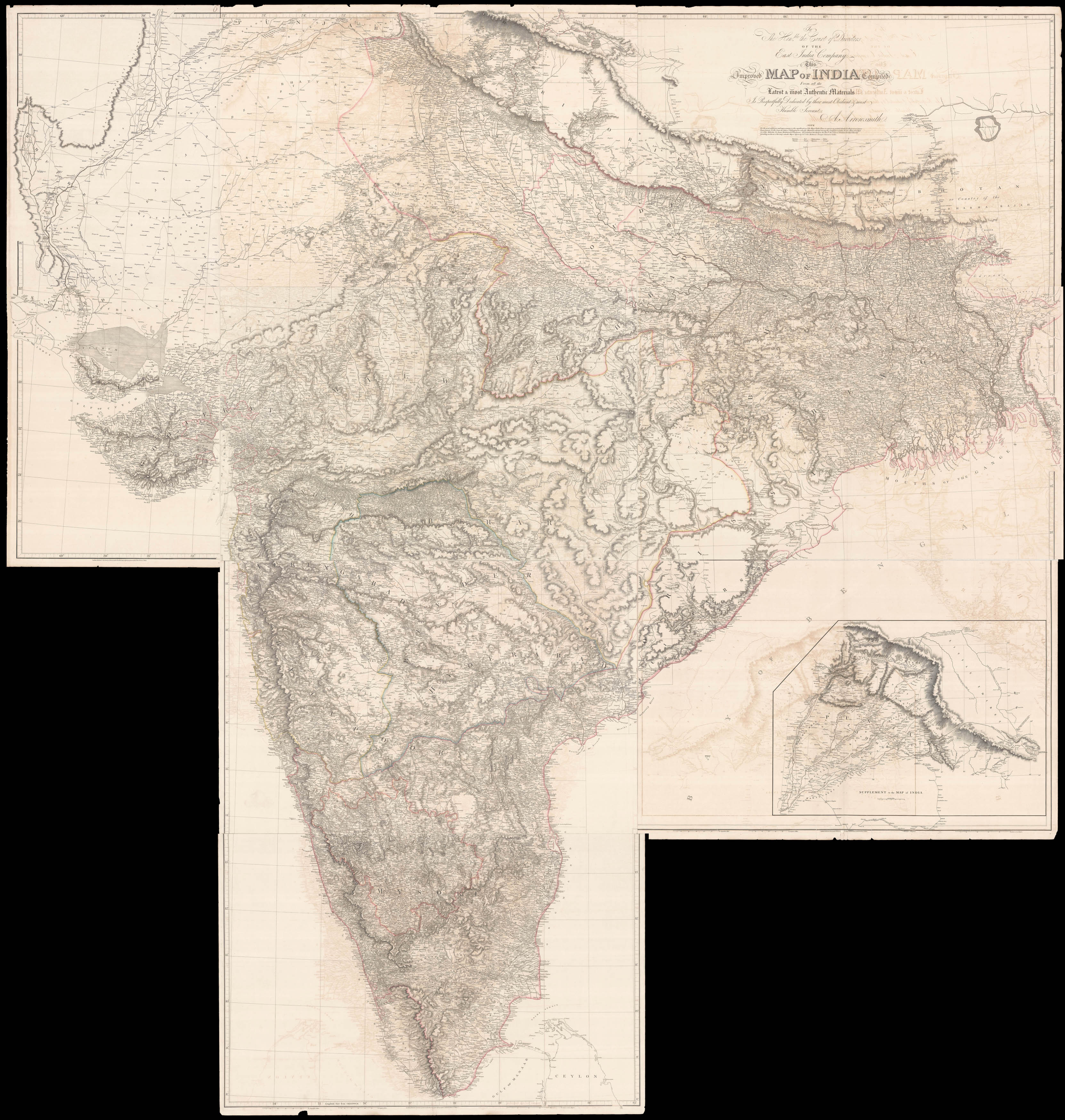ARROWSMITH, Aaron To The Hon[oura]ble the Court Directors of the East India Company This Improved Map of India