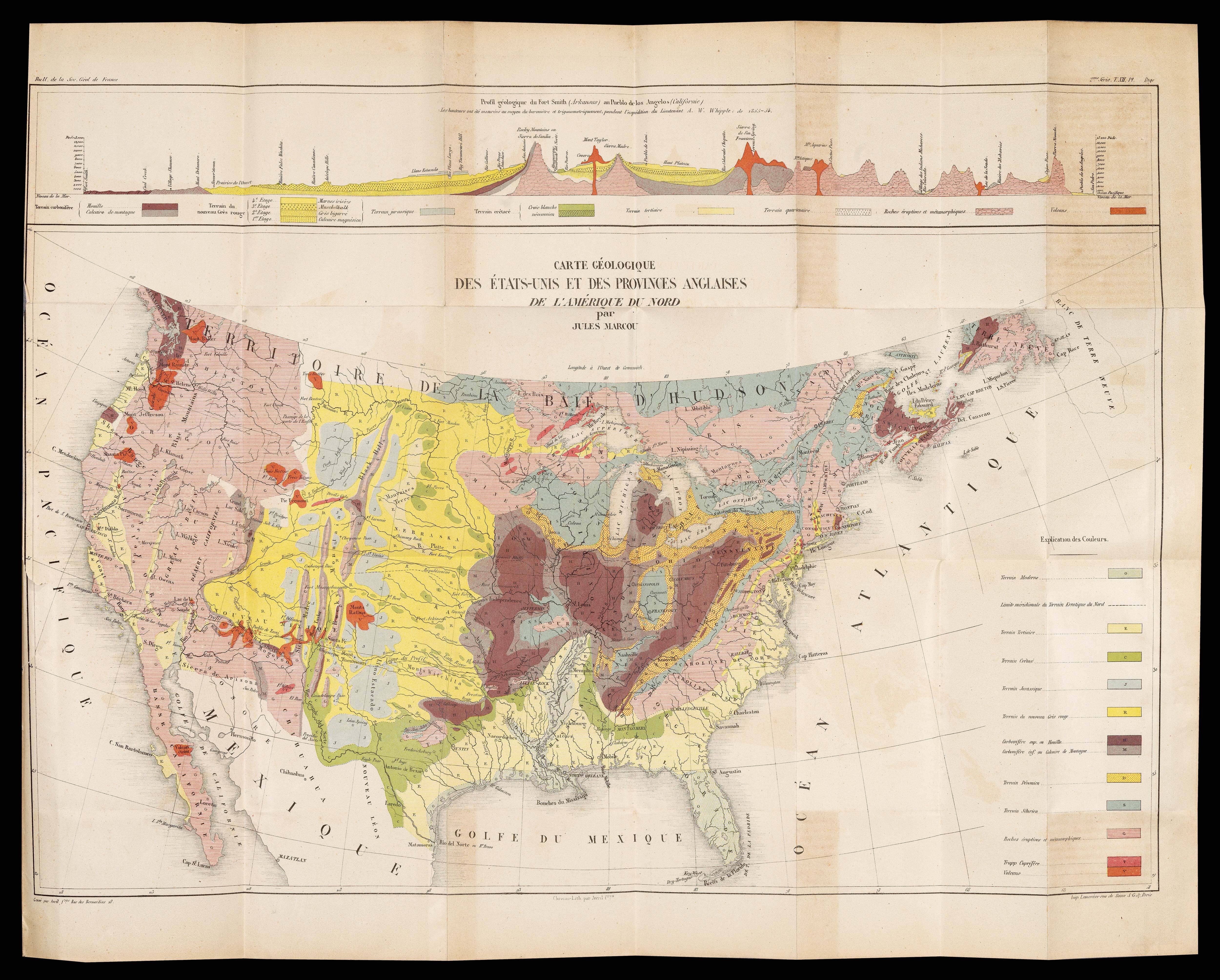 MARCOU, Jules Carte Geologique des Etas-Unis et des Provinces Anglaises de l'Amerique du Nord