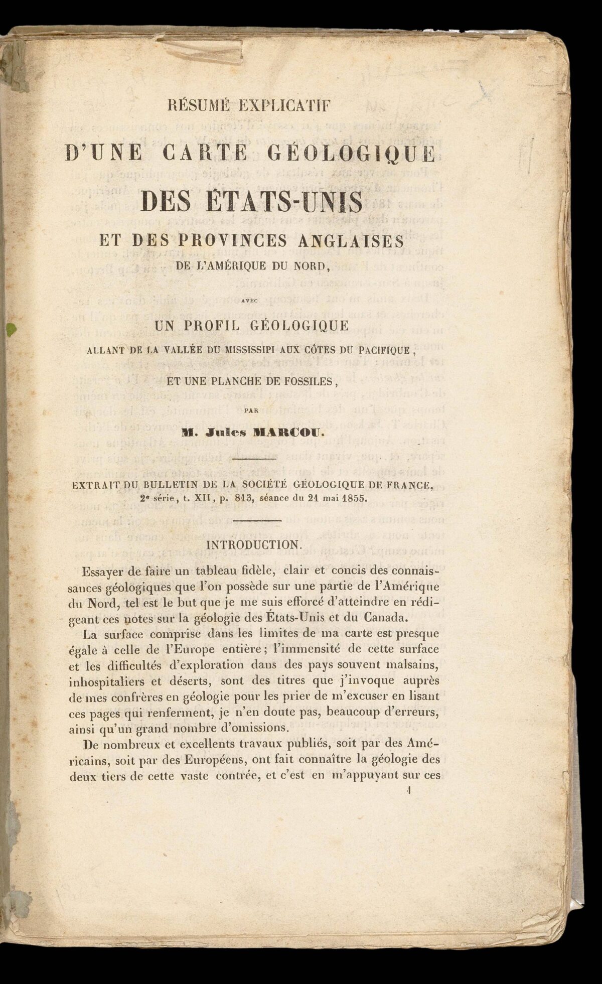 MARCOU, Jules Carte Geologique des Etas-Unis et des Provinces Anglaises de l'Amerique du Nord