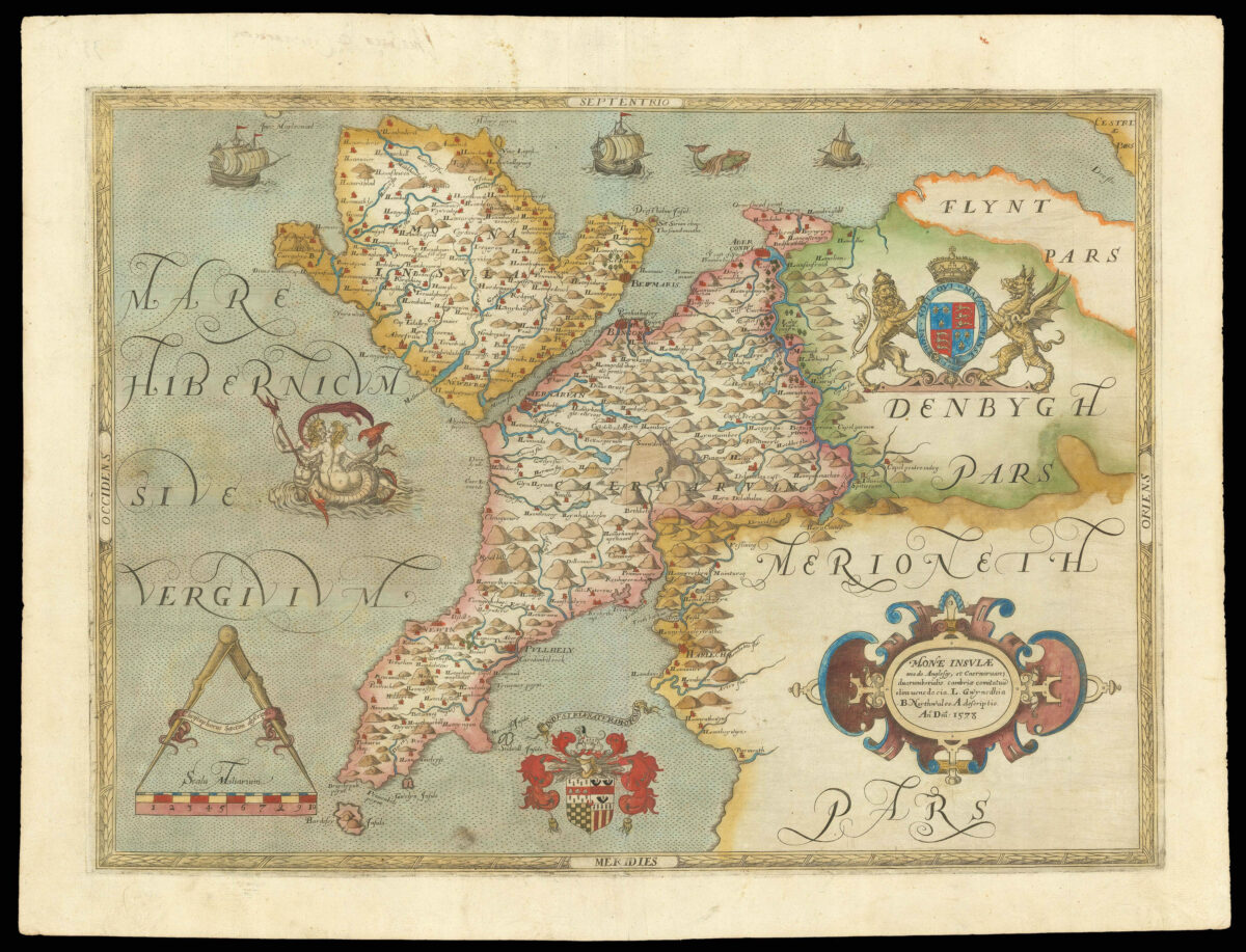 SAXTON, Christopher [Anglesey and Caernarfon] Mone Insulae modo Anglesey, et Caernaruan