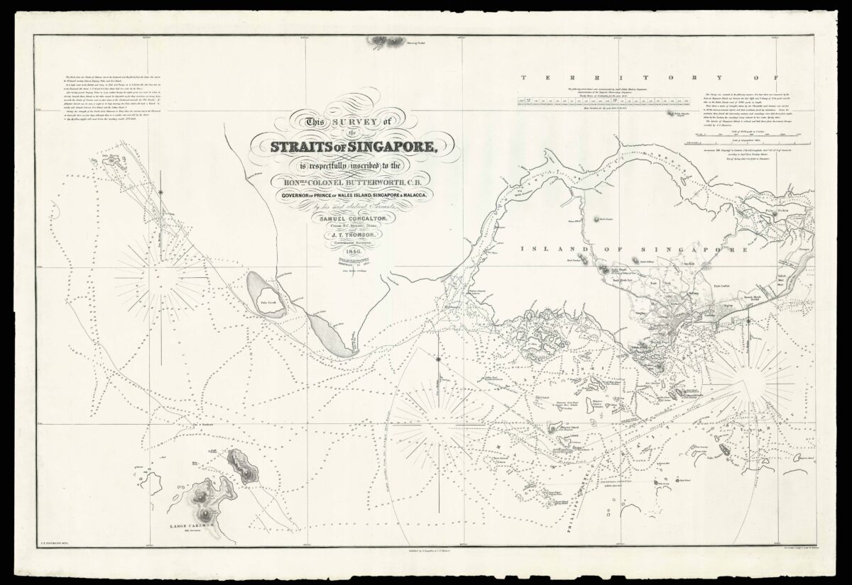 CONGALTON, Samuel; and John Turnbull THOMSON [Western half only] This Survey of the Straits of Singapore is respectfully inscribed to the Honble Colonel Butterworth,