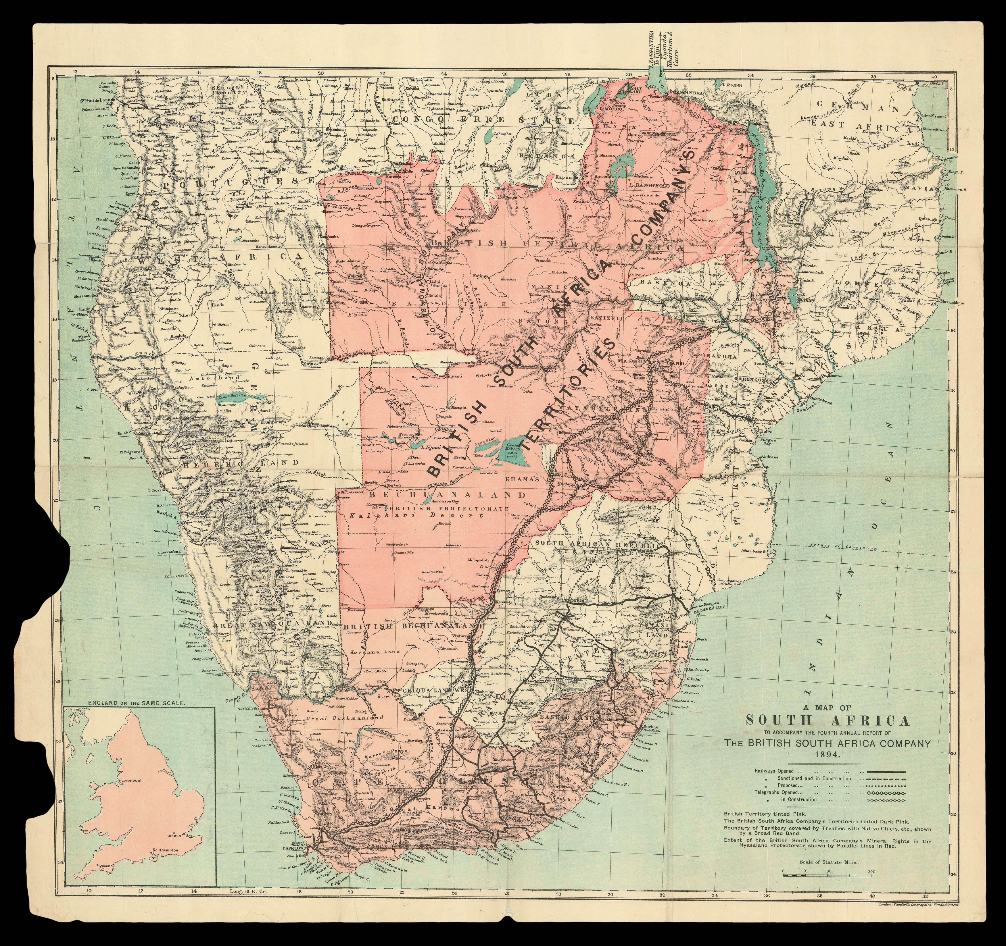 STANFORD, [Edward] A map of South Africa to accompany the fourth annual report of the British South Africa Company 1894.