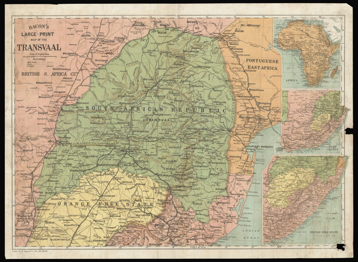 BACON, G[eorge], W[ashington] Bacon's large-print map of the Transvaal