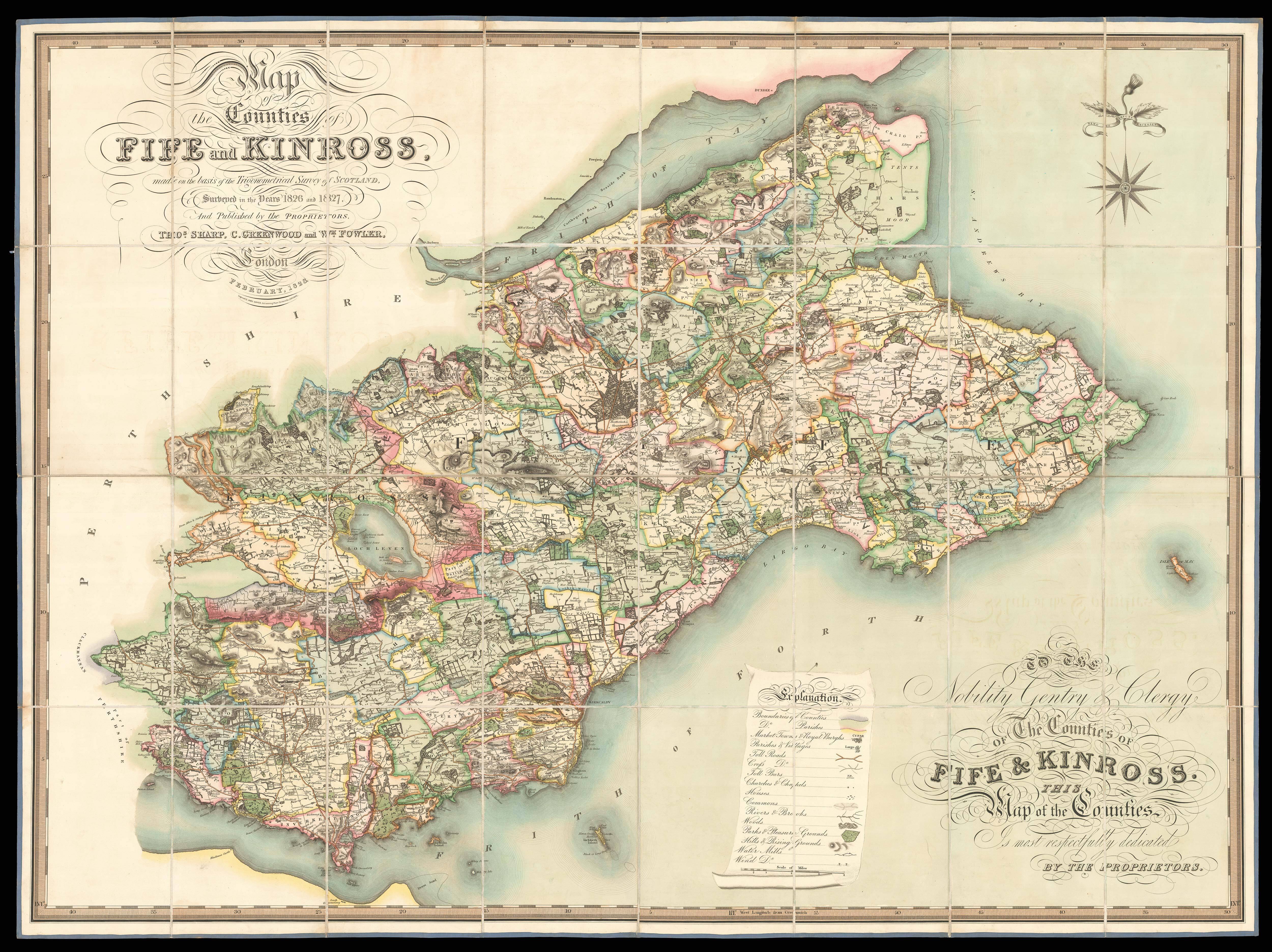 GREENWOOD, Christopher; FOWLER, William; SHARP, Thomas Map of the Counties of Fife and Kinross,
