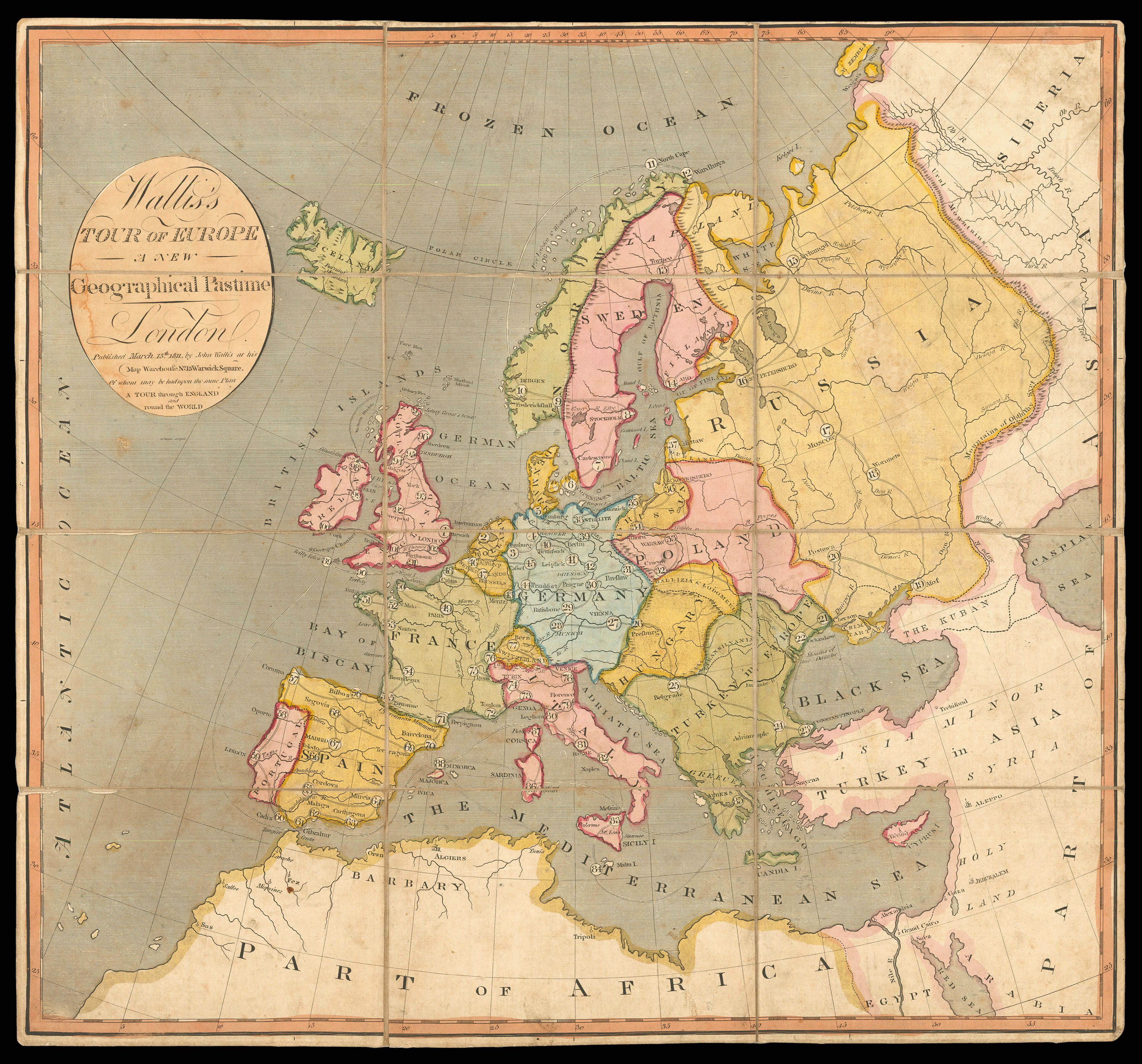 WALLIS, John [Game map] Wallis's Tour of Europe