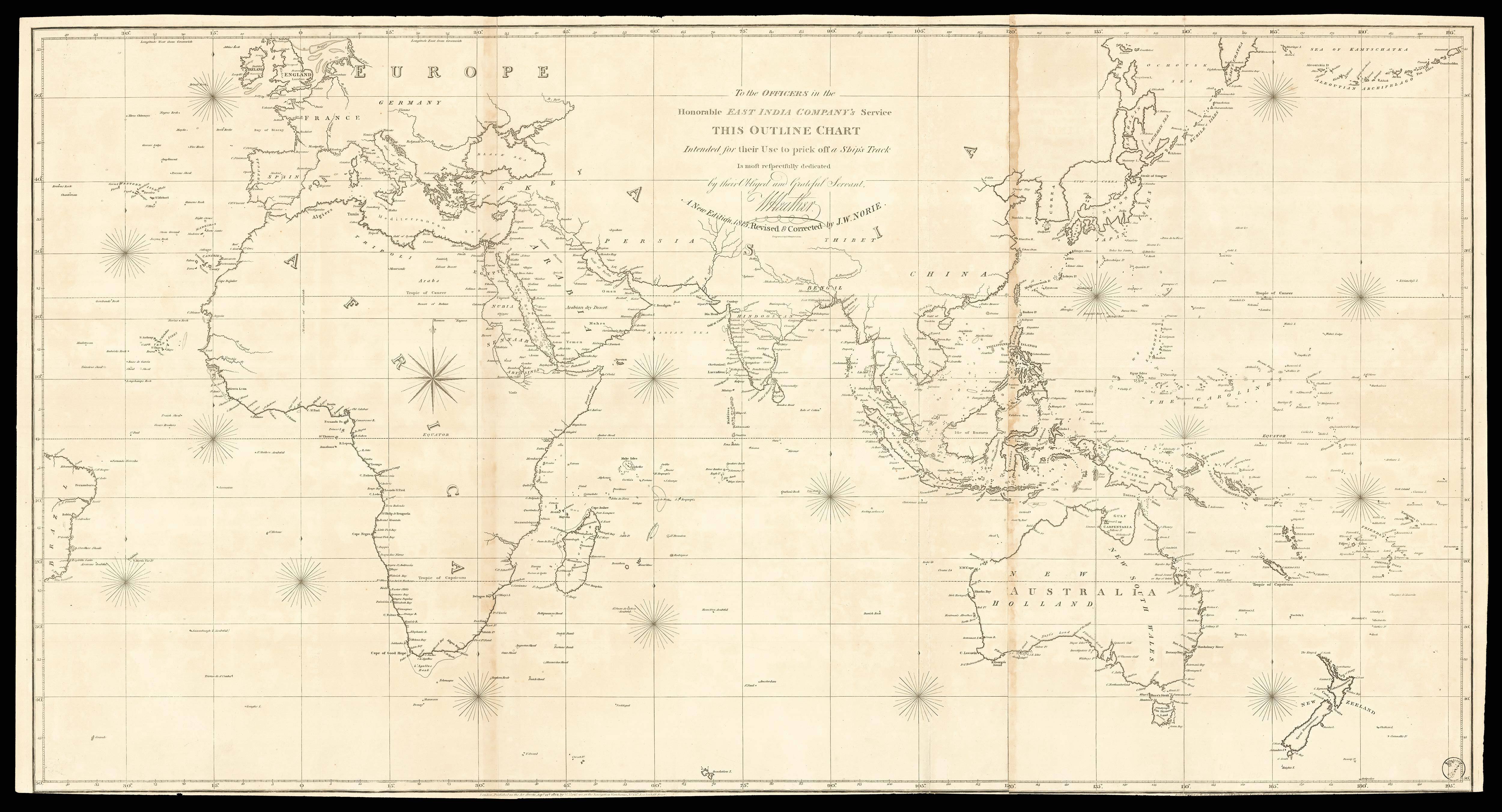 HEATHER, William [and], J[ames] W[illiam] NORIE To the Officers in the Honourable East India Company's Service This Outline Chart Intended for their Use to Prick Off a Ship's Track