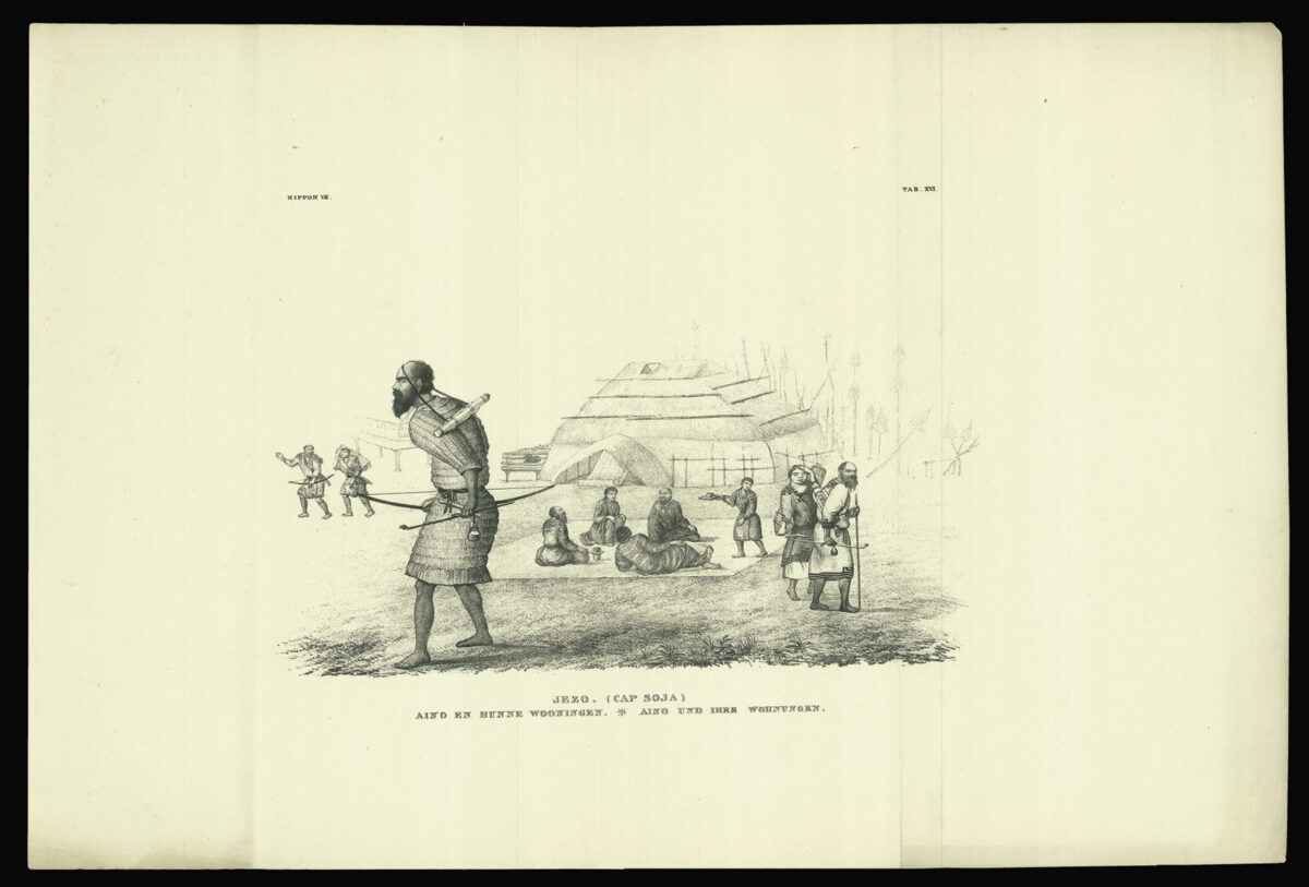SIEBOLD, Philip Franz von Jezo (Cap Soja) Aino en hunnen wooningen.