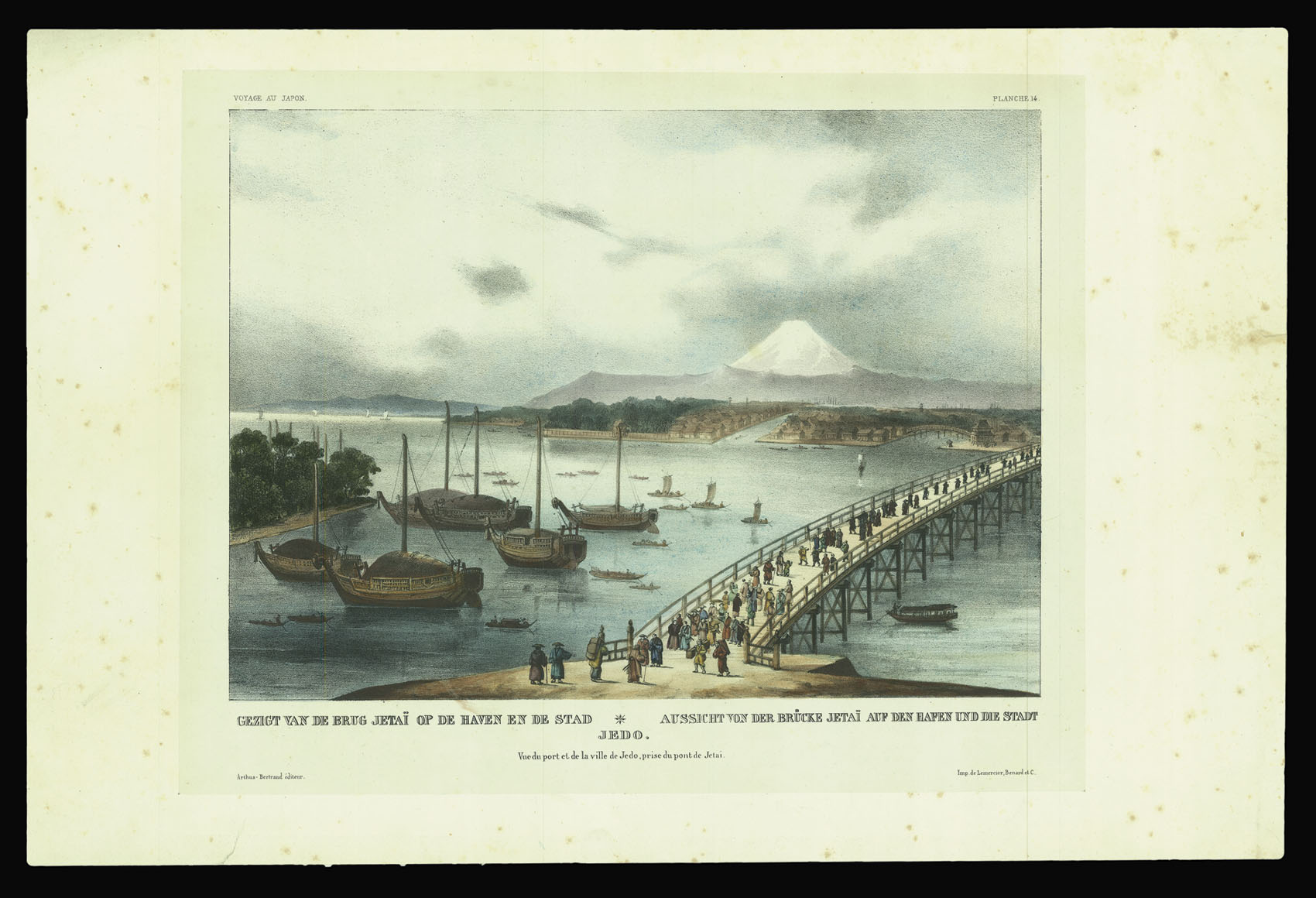 SIEBOLD, Philip Franz von Gezicht van de Brug Jetaï op de Haven en de Stad Jedo