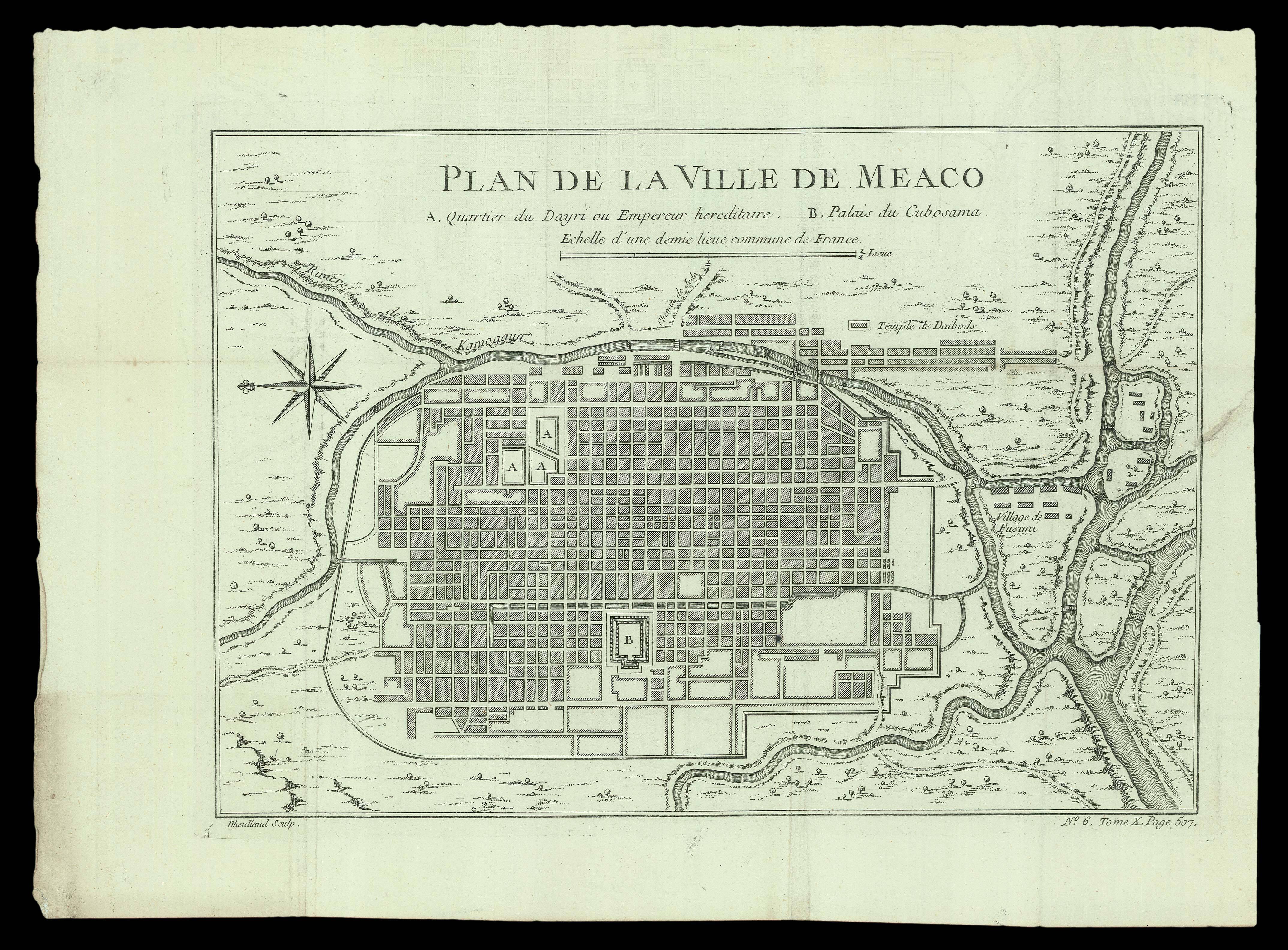 DHEULLAND, Guillaume after Jacques Nicolas BELLIN; Abbé Antoine François de PRÉVOST Plan de la Ville de Meaco