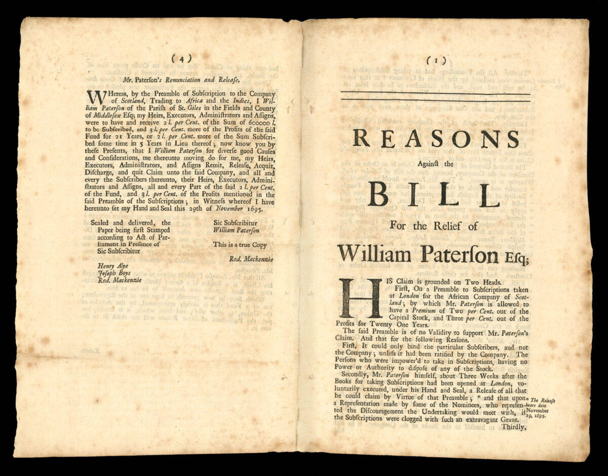 PATERSON, William Reasons Against the Bill for the Relief of William Paterson Esq.