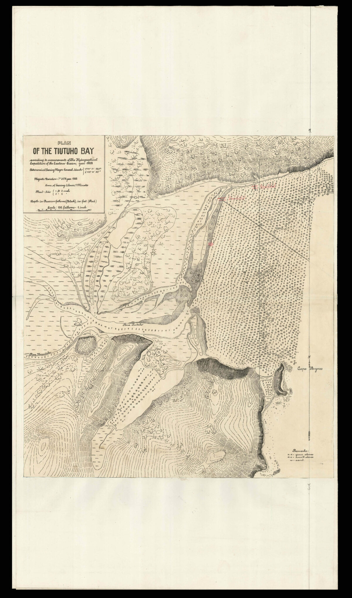 Anonymous PLAN OF THE TIUTUHO BAY according to measurements of The Hydrographical Expedition of the East Ocean, year 1908.