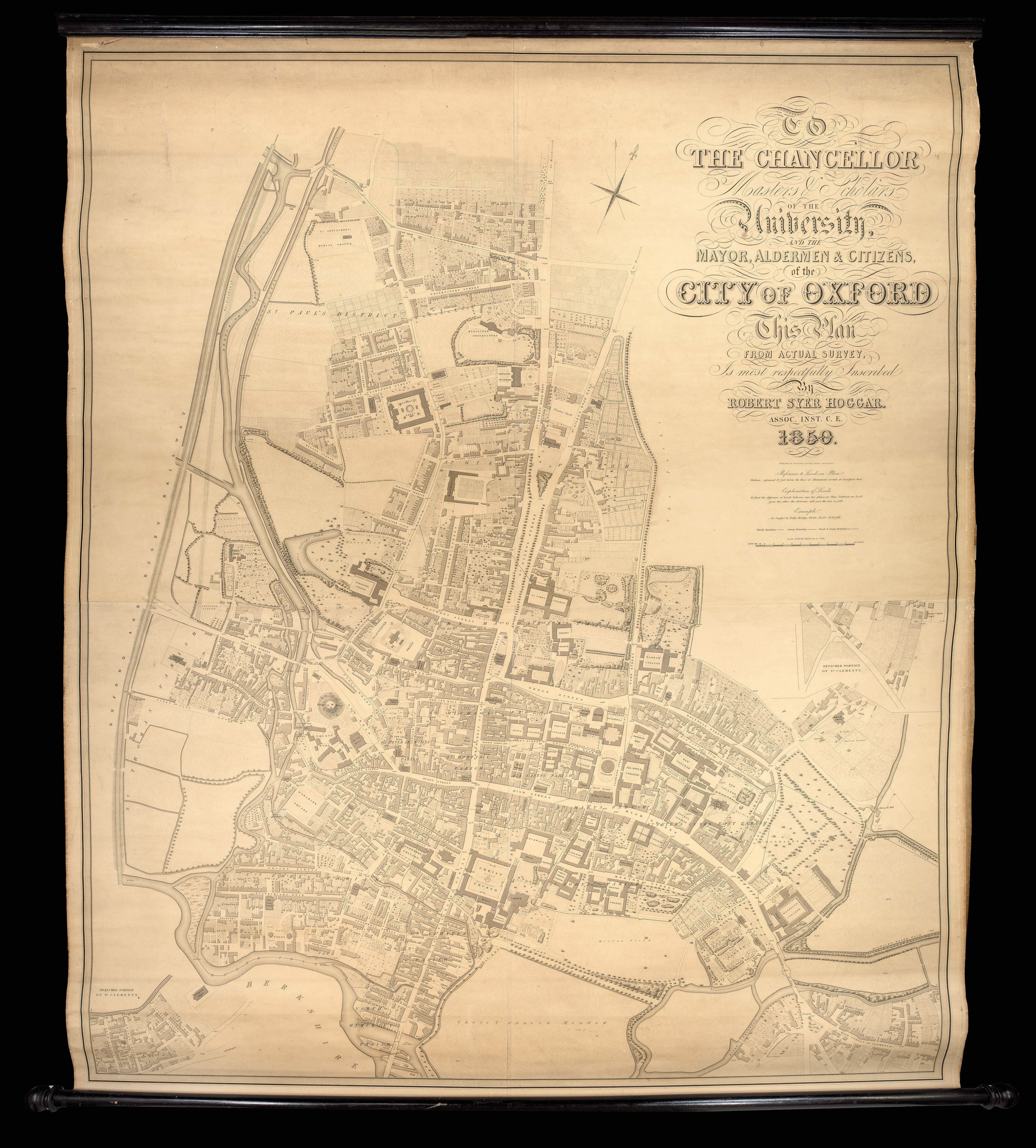 HOGGAR, Robert Syer To the Chancellor, Master and Scholars of the University and the Mayor, Aldermen, & Citizens of the city of Oxford, This Plan from Actual Survey is most respectfully inscribed by Robert Syer Hoggar, Assoc. Inst. C.E. 1850