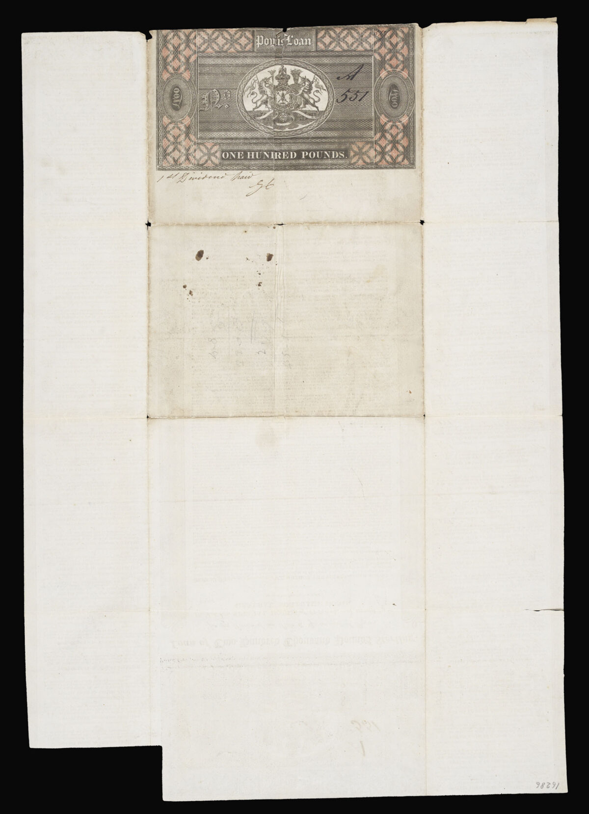 [MACGREGOR, Gregor] Poyais Loan No. A551 One Hundred Pounds.