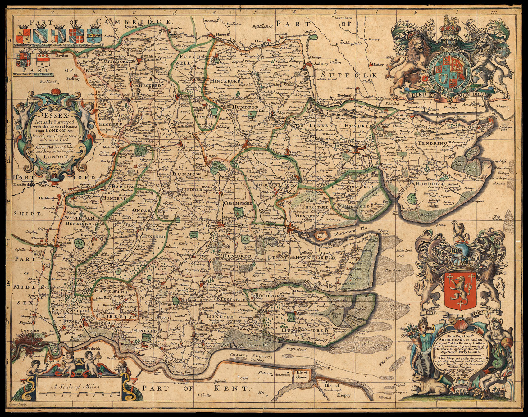 MORGAN, William and John Ogilby Essex Actually Surveyed with the several Roads from London &c.