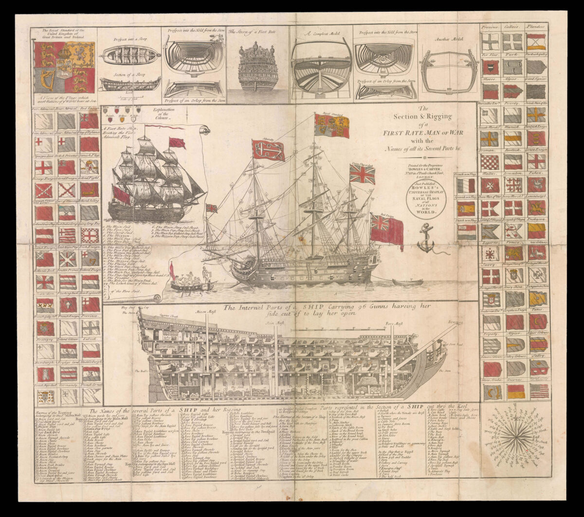 [BOWLES, Thomas] The Section and Rigging of a First Rate Man of War with the Names of all its several parts &c