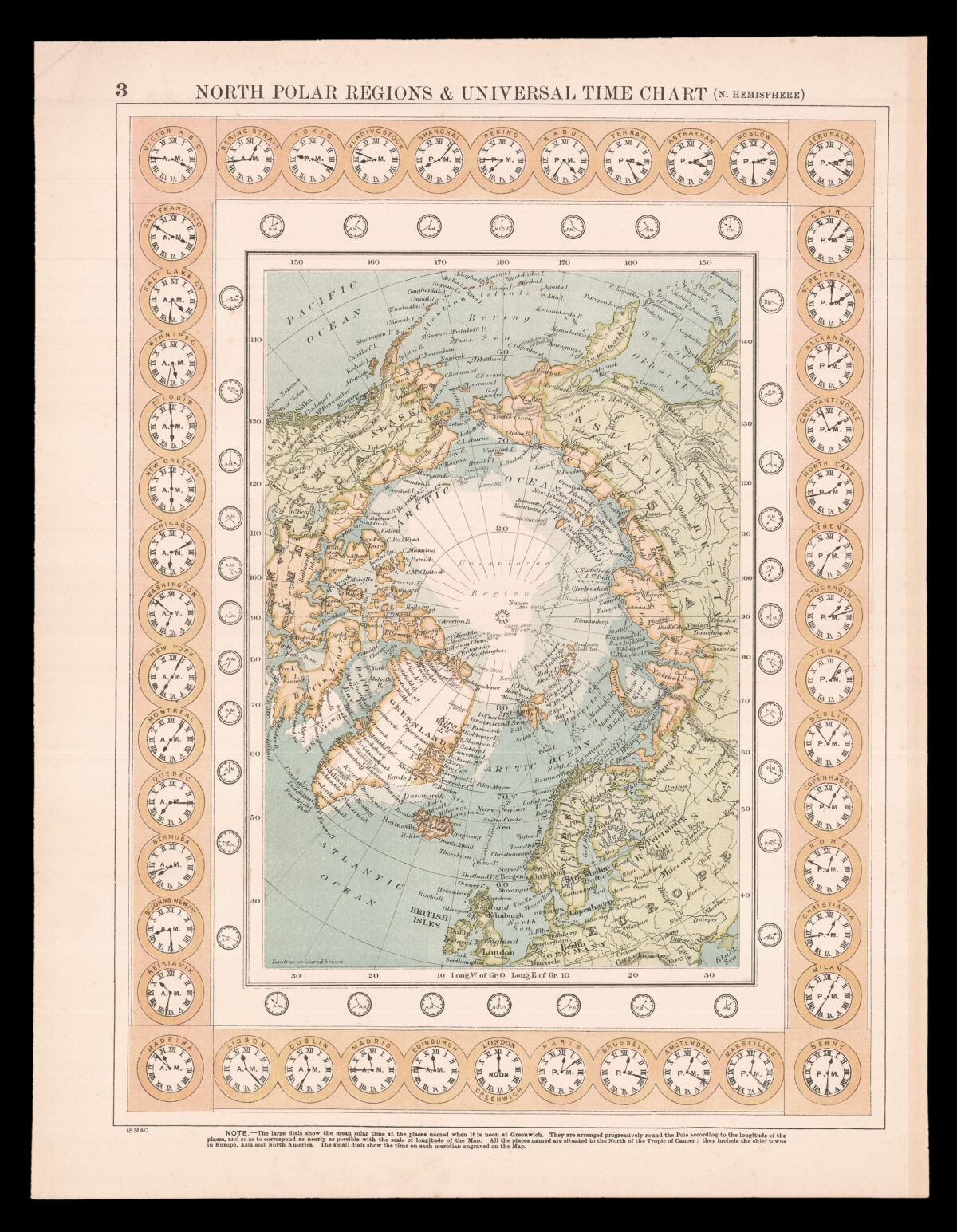 [BACON, George Washington] North Polar Regions & Universal Time Chart.
