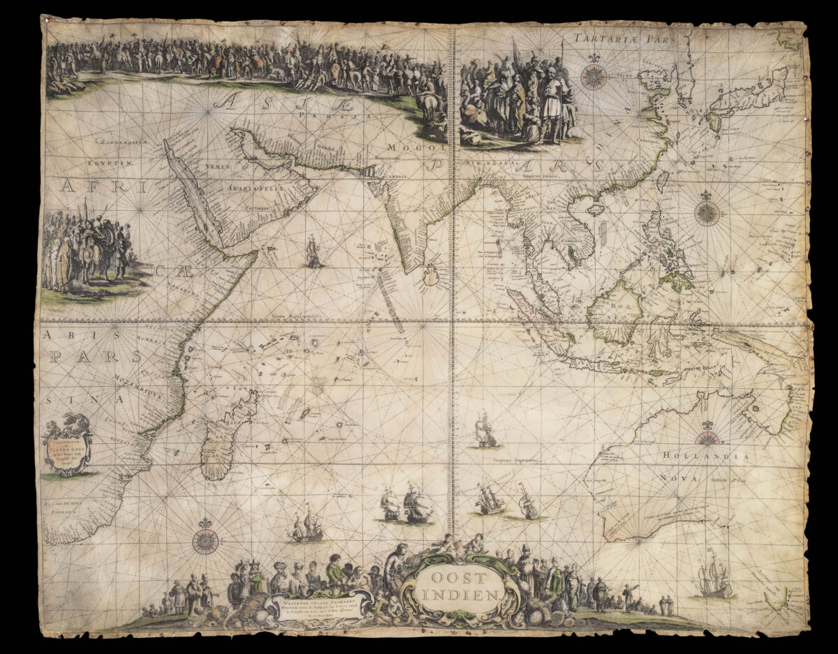 GOOS, Pieter [and] JACOBSZ, A[nthonie]. [The route to the East Indies - three sea charts printed on vellum]