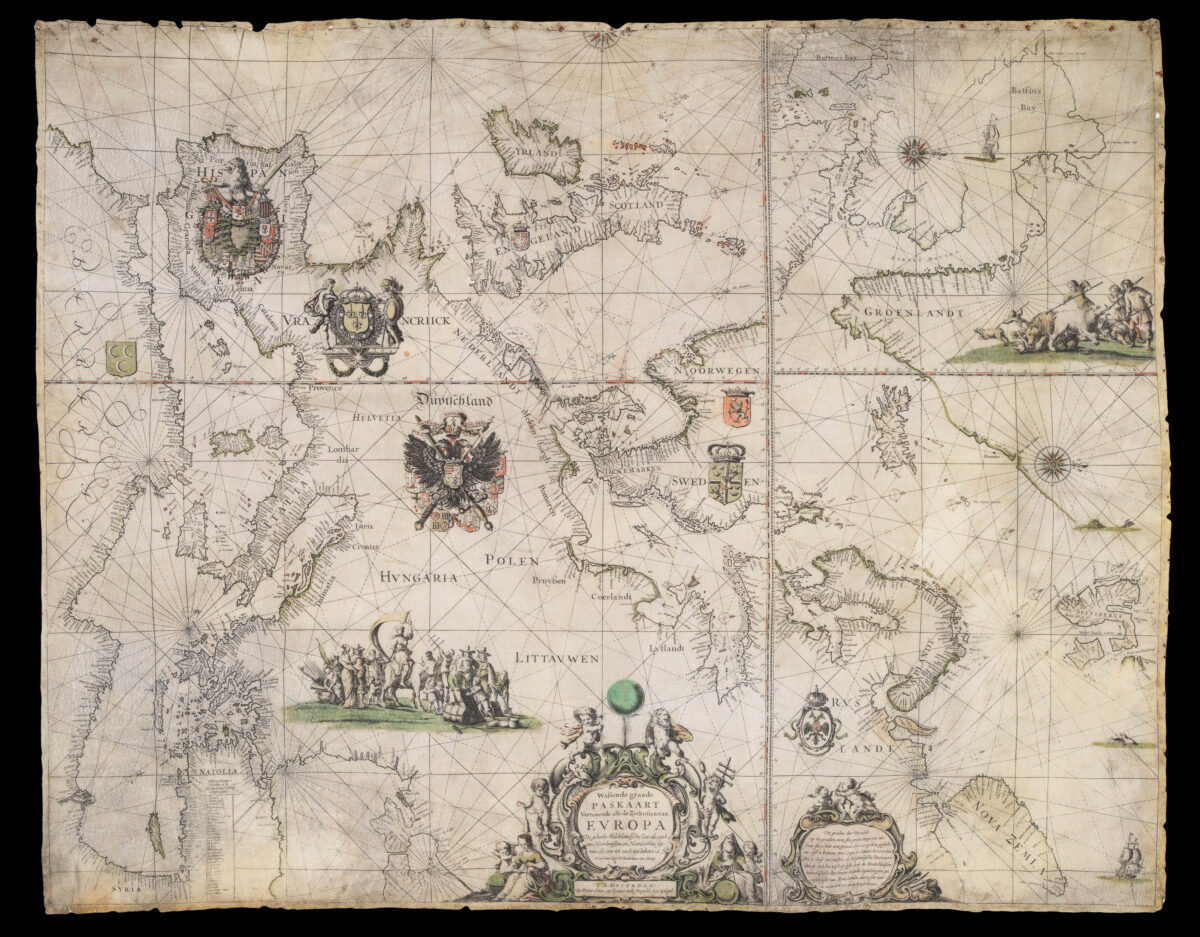 GOOS, Pieter [and] JACOBSZ, A[nthonie]. [The route to the East Indies - three sea charts printed on vellum]