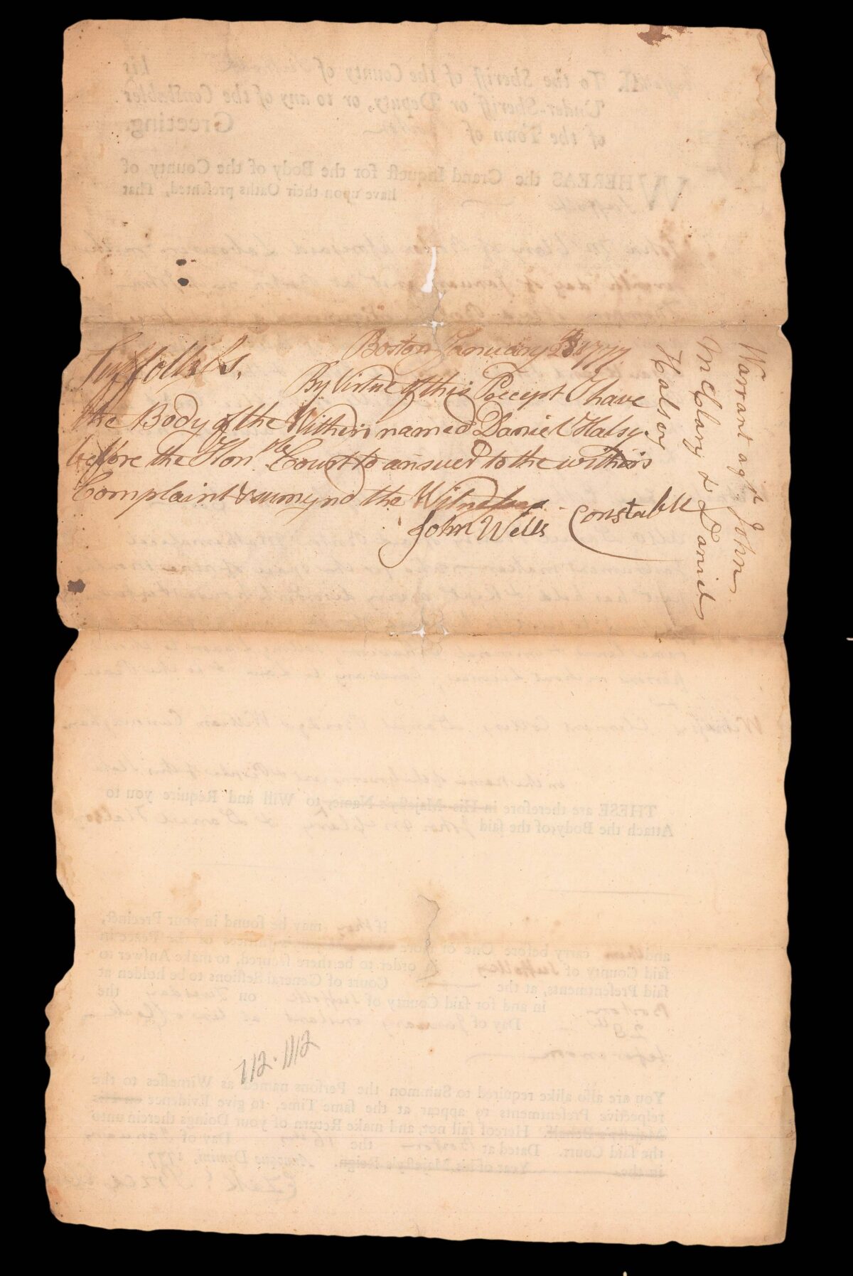 HALSEY, Daniel; McCLARY, John; and John THOMPSON Warrant "ag.st John McClary & Daniel Halsey"