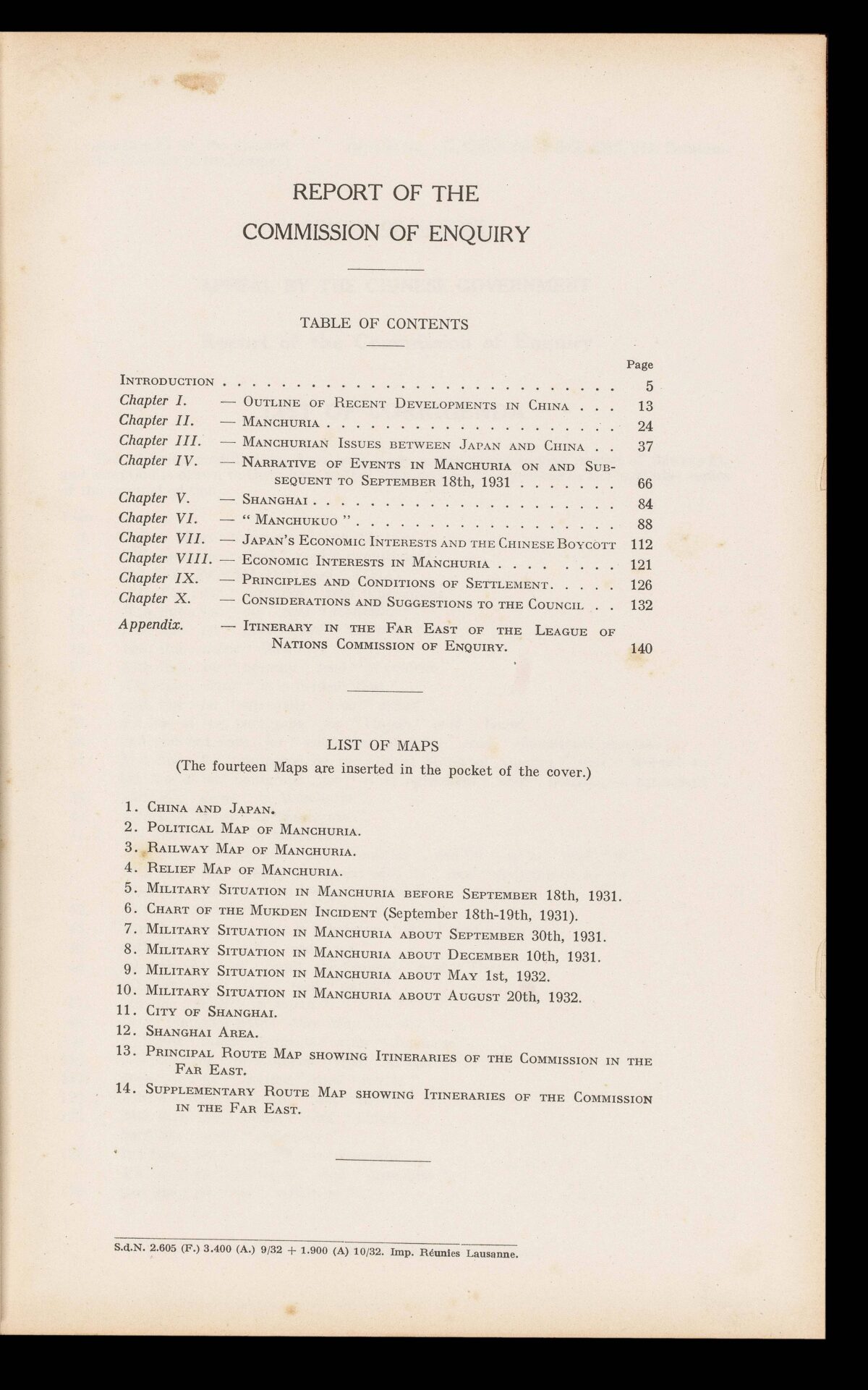 LEAGUE OF NATIONS Appeal by the Chinese Government. Report of the Commission of Enquiry...