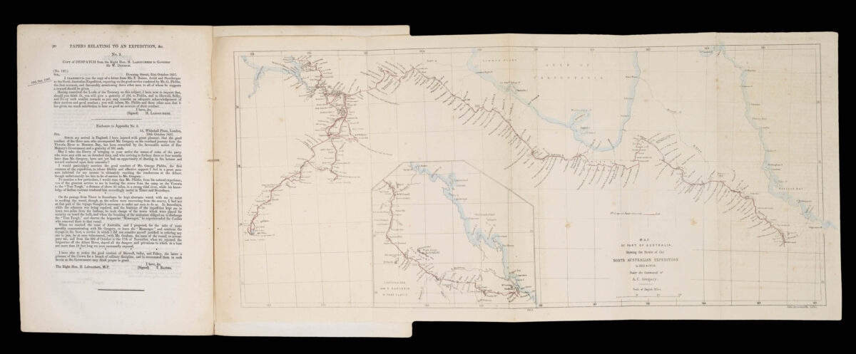 GREGORY, Augustus Charles; and John ARROWSMITH Map of part of Australia, Shewing the Route of the North Australian Expedition in 1855 & 1856.