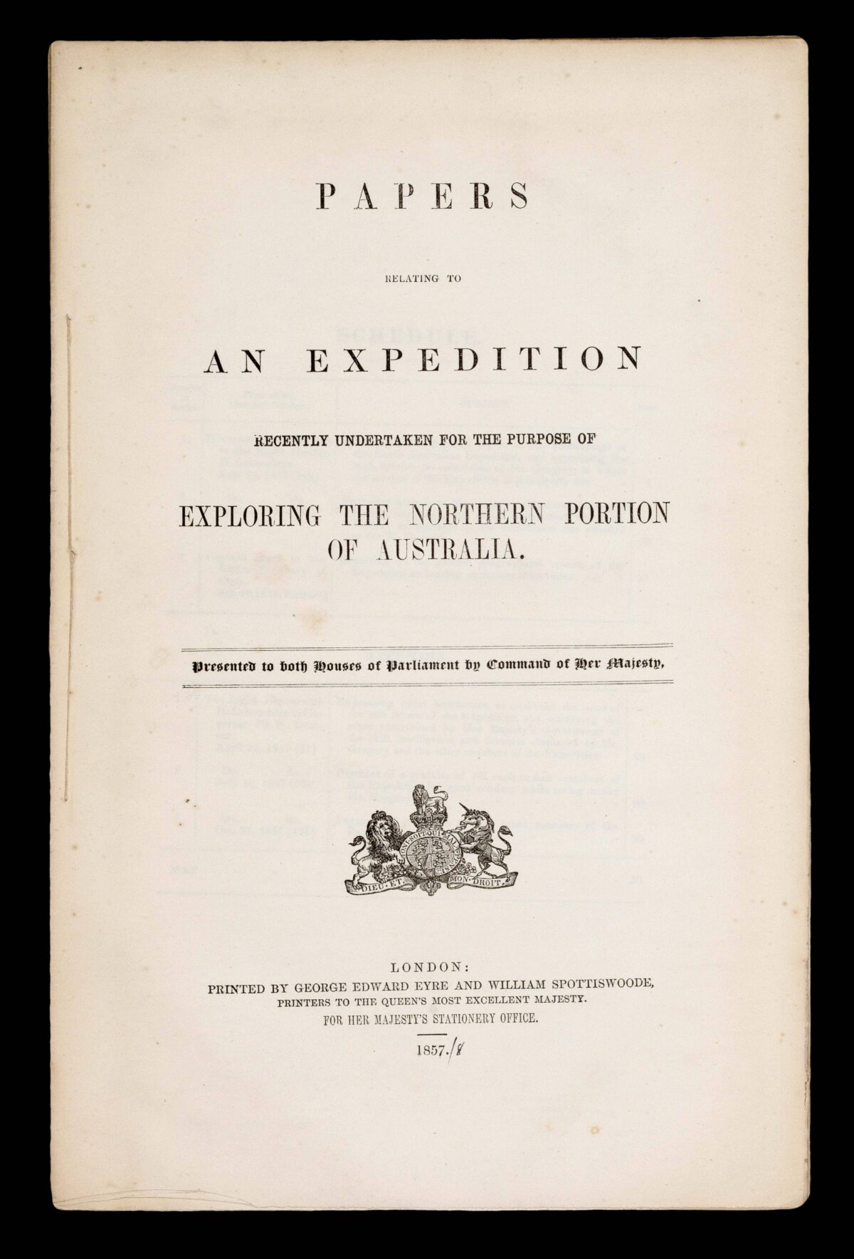 GREGORY, Augustus Charles; and John ARROWSMITH Map of part of Australia, Shewing the Route of the North Australian Expedition in 1855 & 1856.