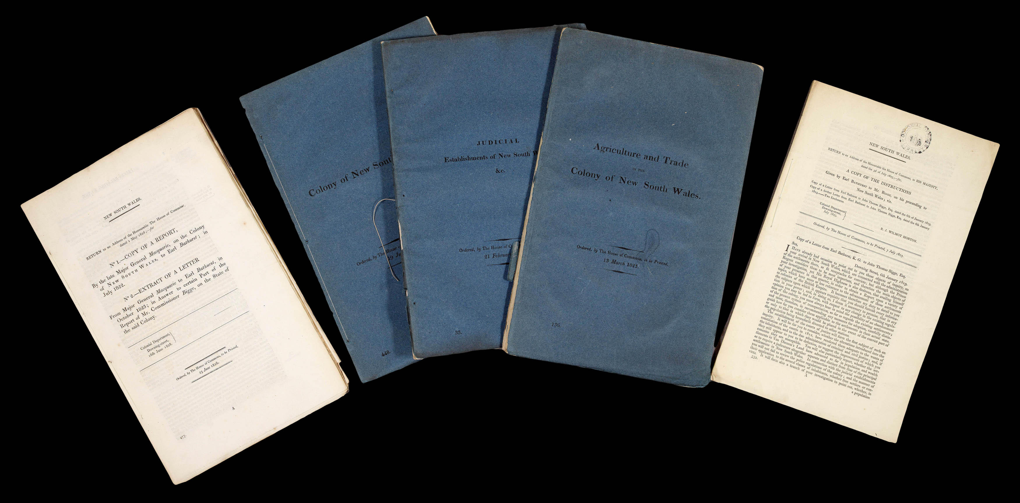 BIGGE, John Thomas; and Governor Lachlan MACQUARIE Collection of Parliamentary Papers related to John Thomas Bigge's Inquiry into the State of the Colony of New South Wales
