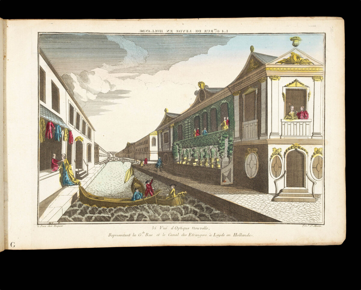 [Publishers BASSET, André Basset, DAUMONT, Jean-Francois, HUQUIER, Jacques-Gabriel Huquier, MAILLET, Nicolas Langlois, MONDARE, Louis Joseph Mondhare, and others]. [Zograscope together with an album of 199 vues d'optique].