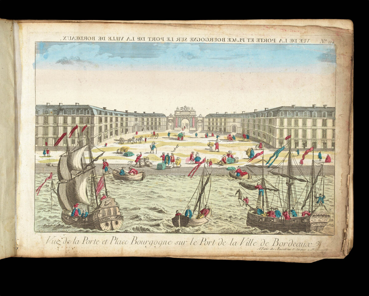 [Publishers BASSET, André Basset, DAUMONT, Jean-Francois, HUQUIER, Jacques-Gabriel Huquier, MAILLET, Nicolas Langlois, MONDARE, Louis Joseph Mondhare, and others]. [Zograscope together with an album of 199 vues d'optique].