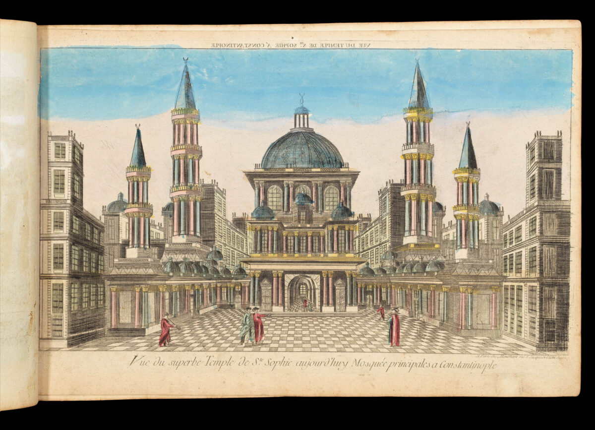 [Publishers BASSET, André Basset, DAUMONT, Jean-Francois, HUQUIER, Jacques-Gabriel Huquier, MAILLET, Nicolas Langlois, MONDARE, Louis Joseph Mondhare, and others]. [Zograscope together with an album of 199 vues d'optique].