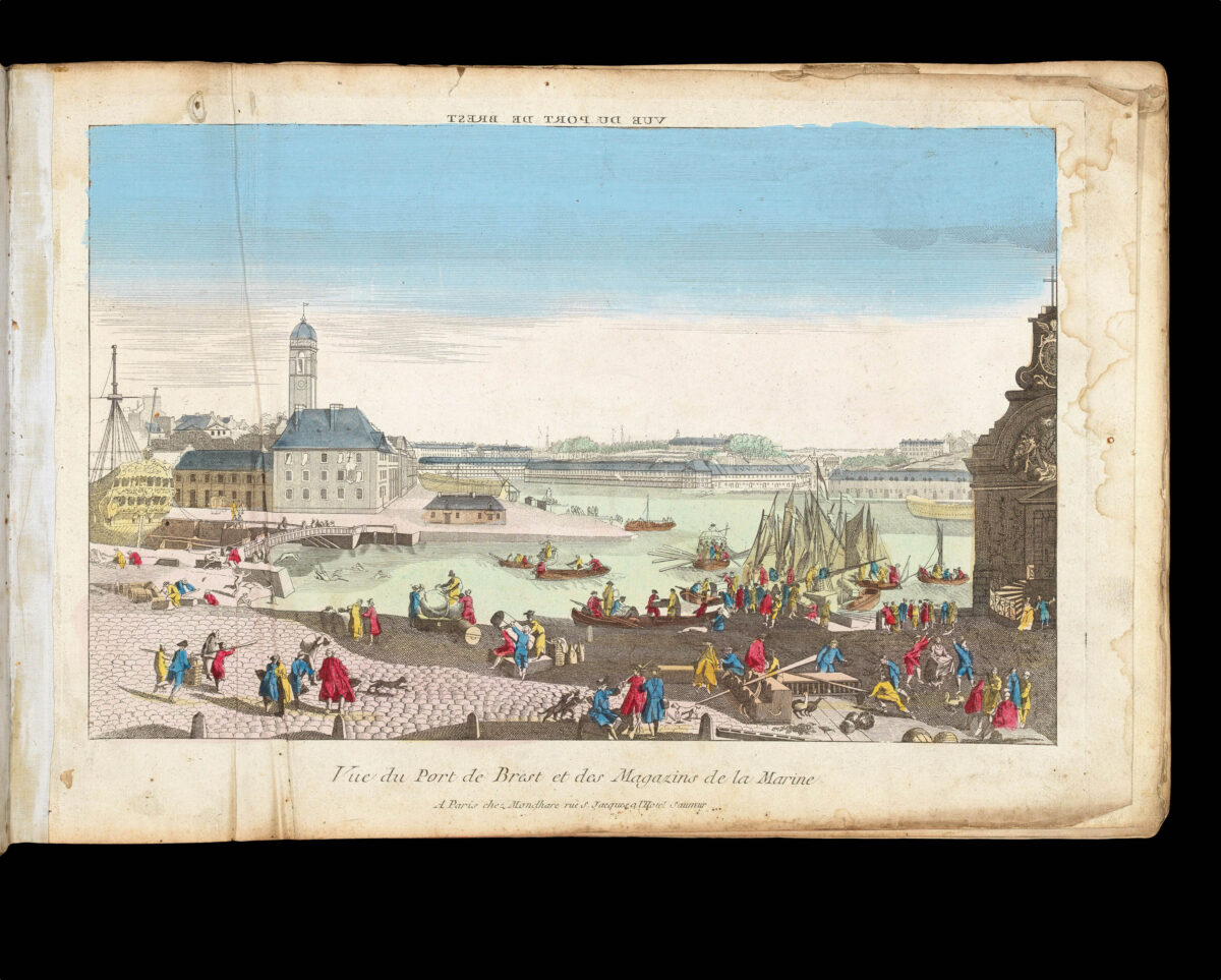 [Publishers BASSET, André Basset, DAUMONT, Jean-Francois, HUQUIER, Jacques-Gabriel Huquier, MAILLET, Nicolas Langlois, MONDARE, Louis Joseph Mondhare, and others]. [Zograscope together with an album of 199 vues d'optique].
