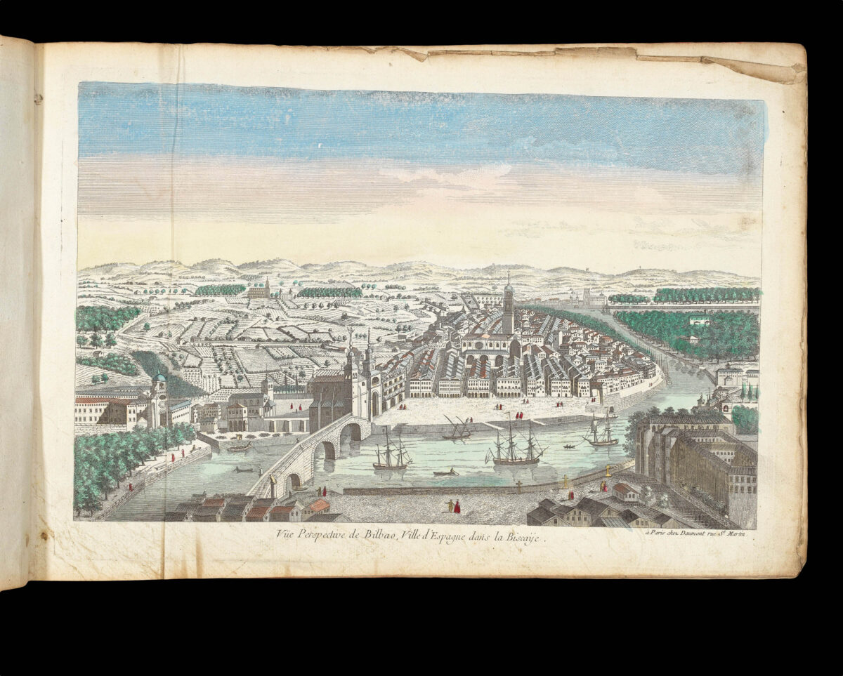 [Publishers BASSET, André Basset, DAUMONT, Jean-Francois, HUQUIER, Jacques-Gabriel Huquier, MAILLET, Nicolas Langlois, MONDARE, Louis Joseph Mondhare, and others]. [Zograscope together with an album of 199 vues d'optique].