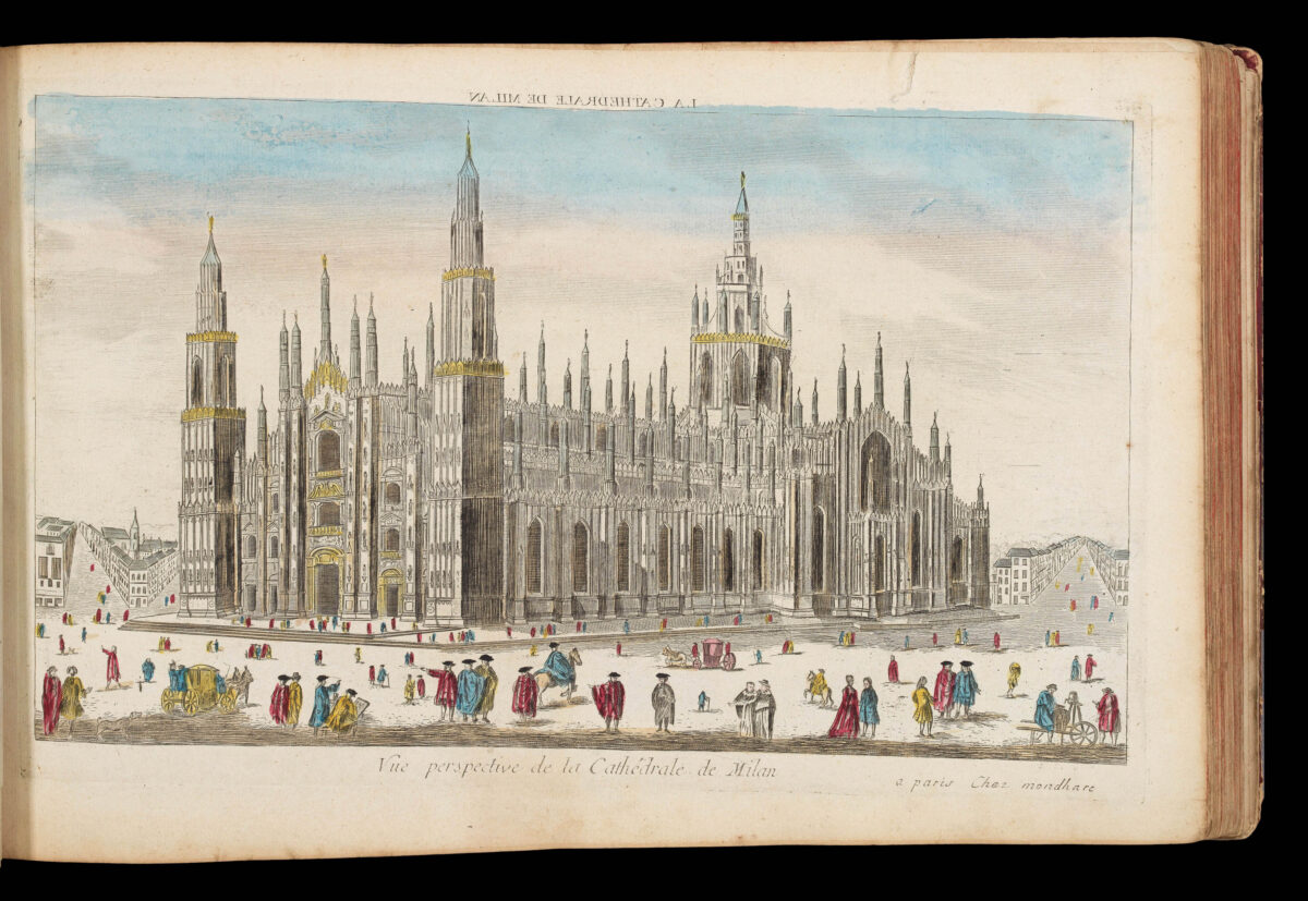[Publishers BASSET, André Basset, DAUMONT, Jean-Francois, HUQUIER, Jacques-Gabriel Huquier, MAILLET, Nicolas Langlois, MONDARE, Louis Joseph Mondhare, and others]. [Zograscope together with an album of 199 vues d'optique].